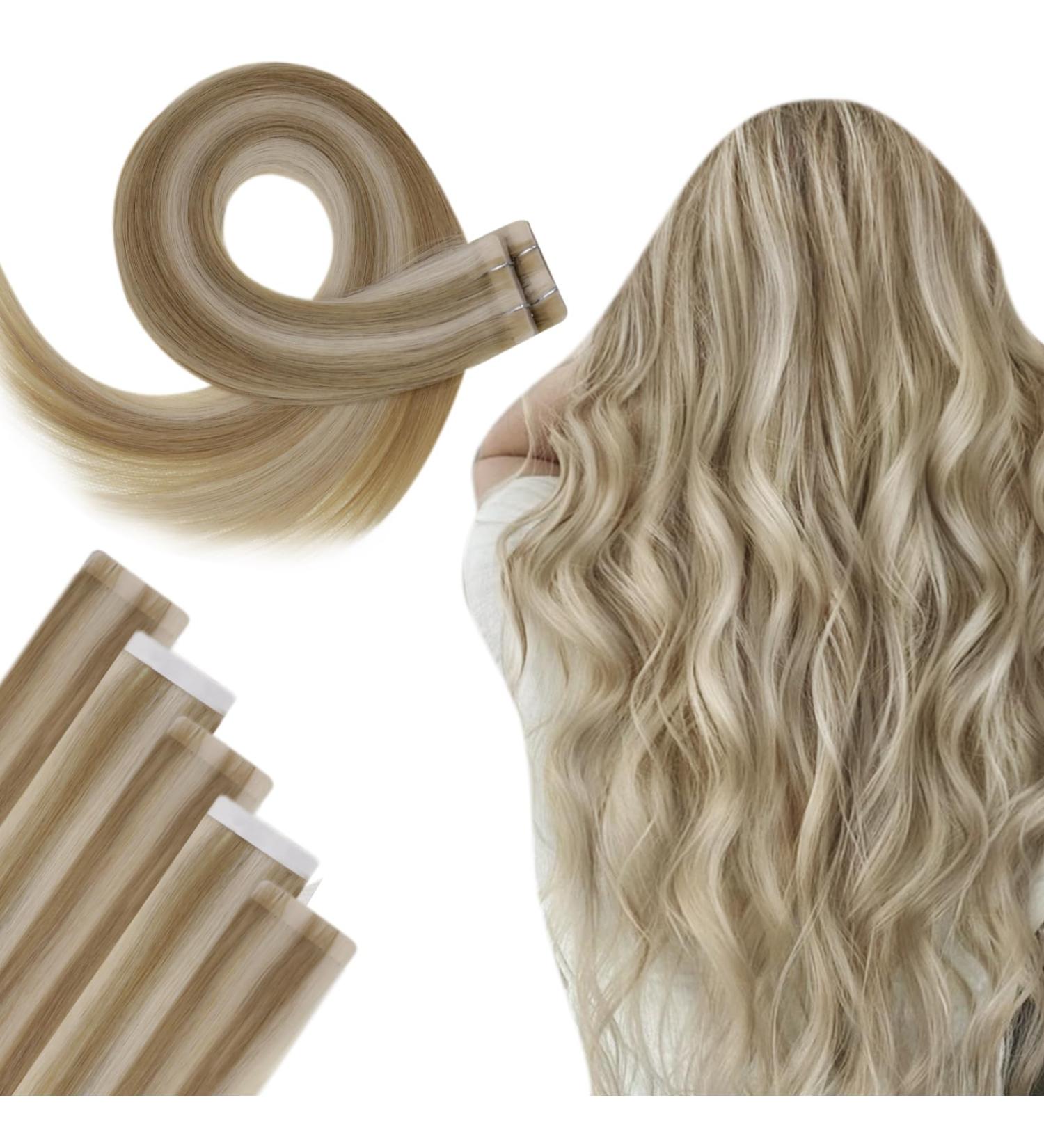 Buy Hetto Tape In Hair Extensions - Remy Real Hair Blond Highlights 24 Inch 5pcs Ash Blond #17/23 Light Blond #16/22 - International Shipping Available - Buy Online on GoSupps.com
