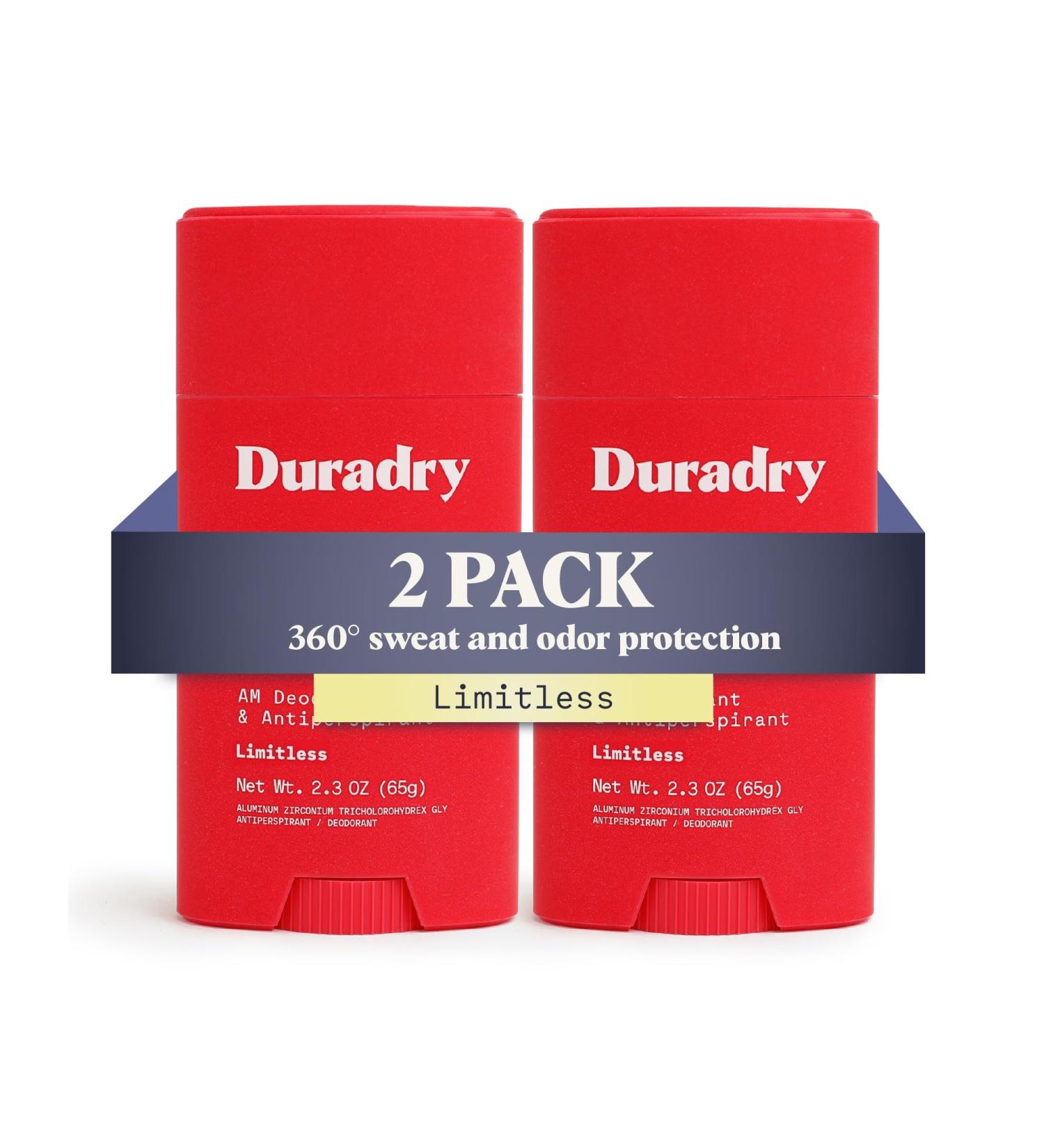 Duradry Antiperspirant Deodorant for Women and Men - Anti Sweat Maximum Strength Deodorant Excessive Sweat Protection for Armpits Naturally Neutralize Odor - Limitless 2.3 Oz (Pack of 2) 2 Ct - Limitless (Cool Citrus + Cedar) - Buy Online on GoSupps.com