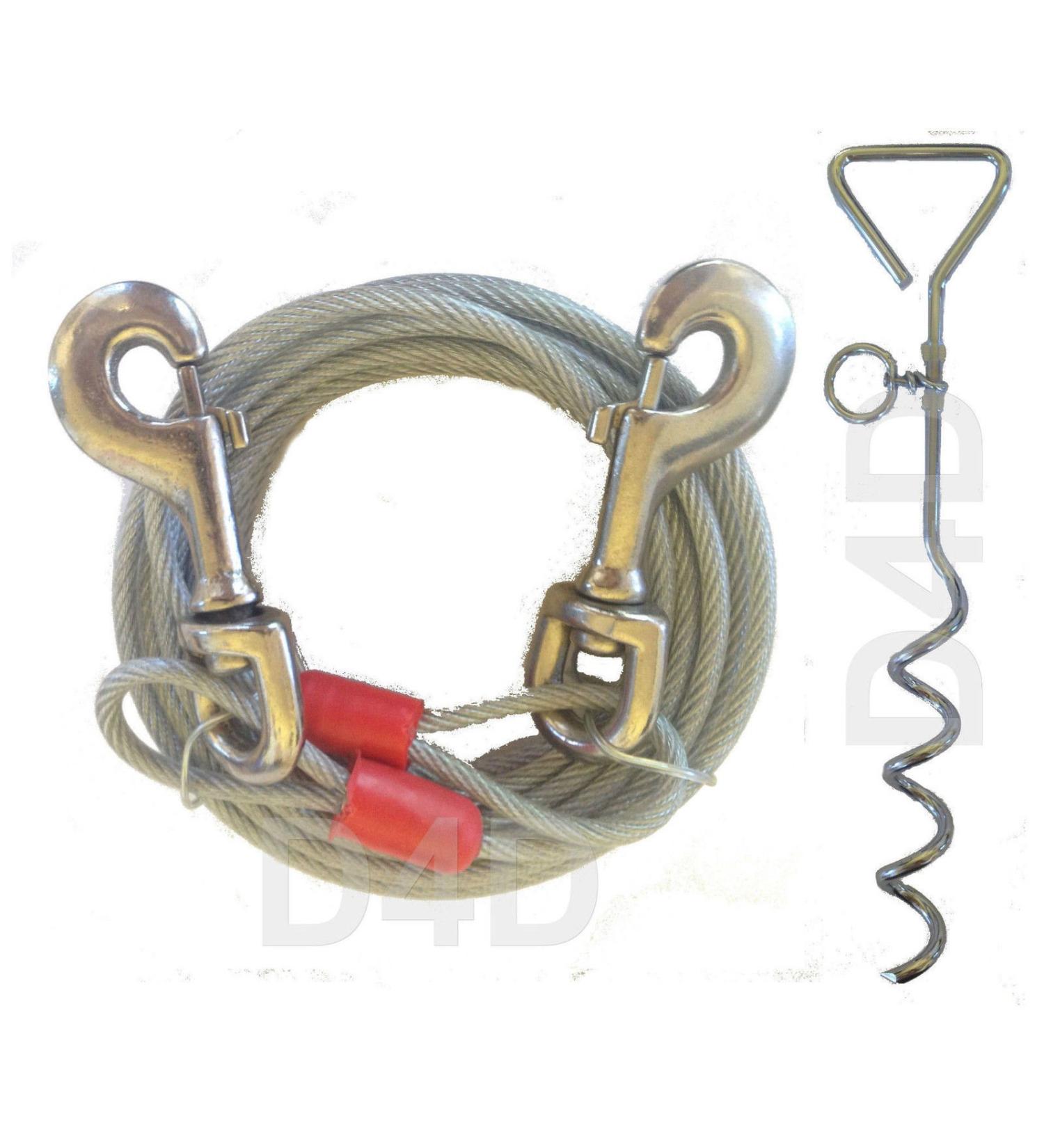 20ft (6m) Dog Tie Out Cable with 16" Spiral Ground Stake Spike