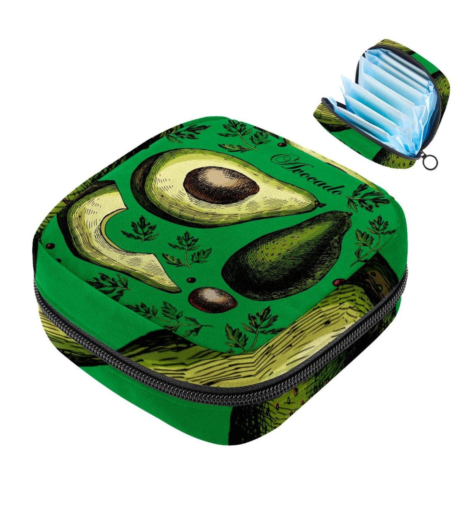 Reusable Menstruation Pad Bag with Zipper | Eco-Friendly Women's Tampon & Napkin Organizer - Avocado & Leaves Design - Buy Online on GoSupps.com