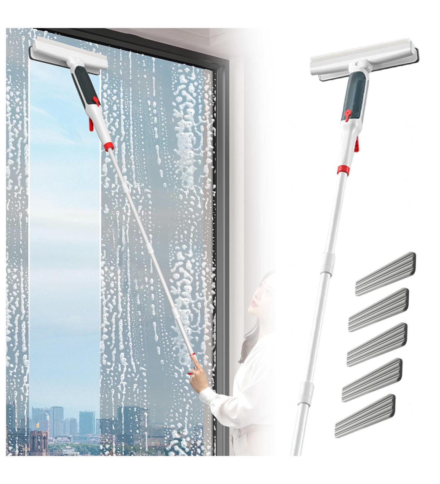 RRRYYYZZ 75'' Spray Window Cleaning Squeegee Kit with 4-Section Extension Pole 4 in 1 Shower Squeegee for Tile Shower Walls Window Washer Squeegee Kit with Sewage Collector and 5 Pads - Buy Online on GoSupps.com