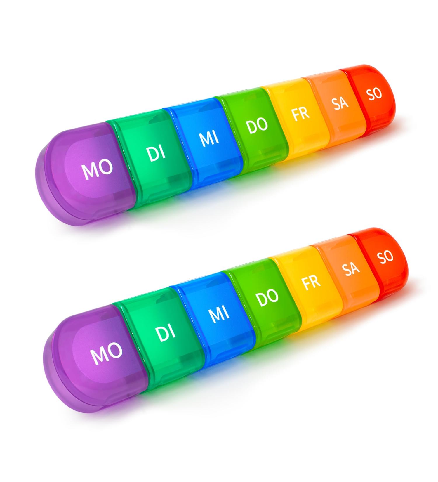 Tablet Box 7 Days - 2 Tablets Per Compartment Moisture-Resistant Medication Organizer - Portable Rainbow Design - Buy Online on GoSupps.com