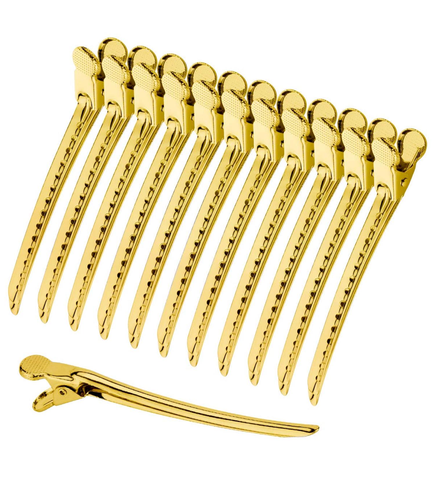 Stainless Steel Gold Hair Clips 12 Pack - Prong, Duckbill, Sectioning Clips for Hair Styling - Salon Barrettes - Buy Online on GoSupps.com