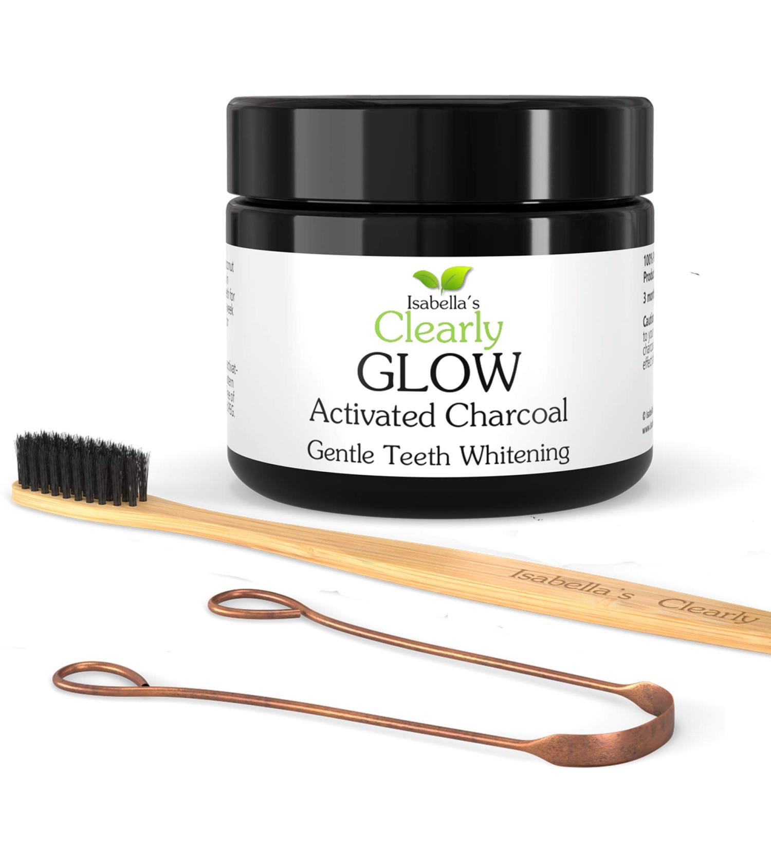 Clearly Glow Teeth Whitening Kit | Activated Charcoal Powder Bamboo Toothbrush Copper Tongue Cleaner | Eco-Friendly Dental Care Gift - Buy Online on GoSupps.com