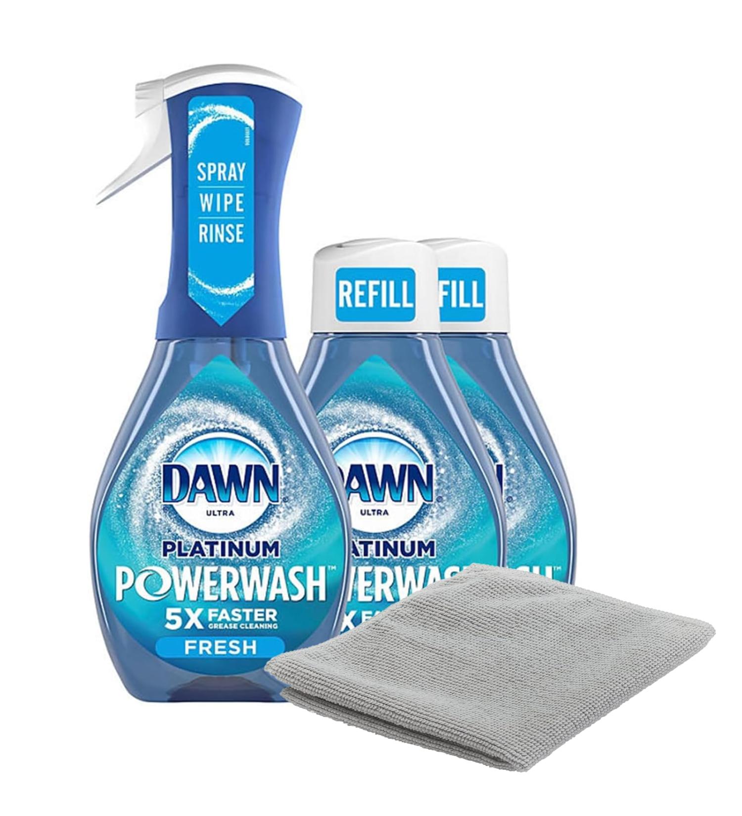 PURPUR Dawn Platinum Powerwash Dish Spray & Soap Refill Set - Fresh Scent 1 Spray + 2 Refills & Microfiber Cloth - International Shipping Available - Buy Online on GoSupps.com