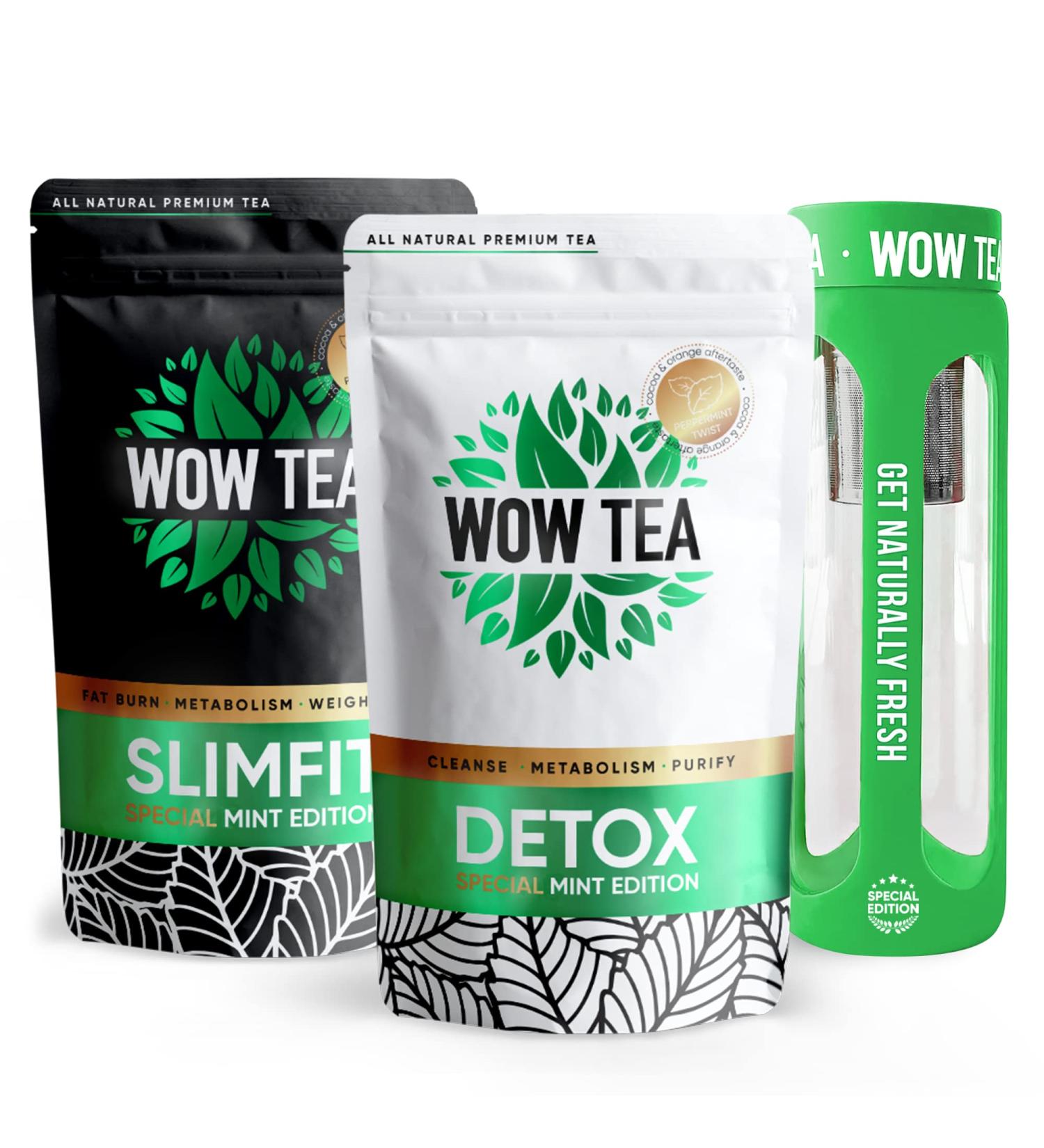  WOW TEA WOW TEA: Happy Belly Box Mint Detox Tea and SlimFit Tea with Green Infuser - Buy Online on GoSupps.com