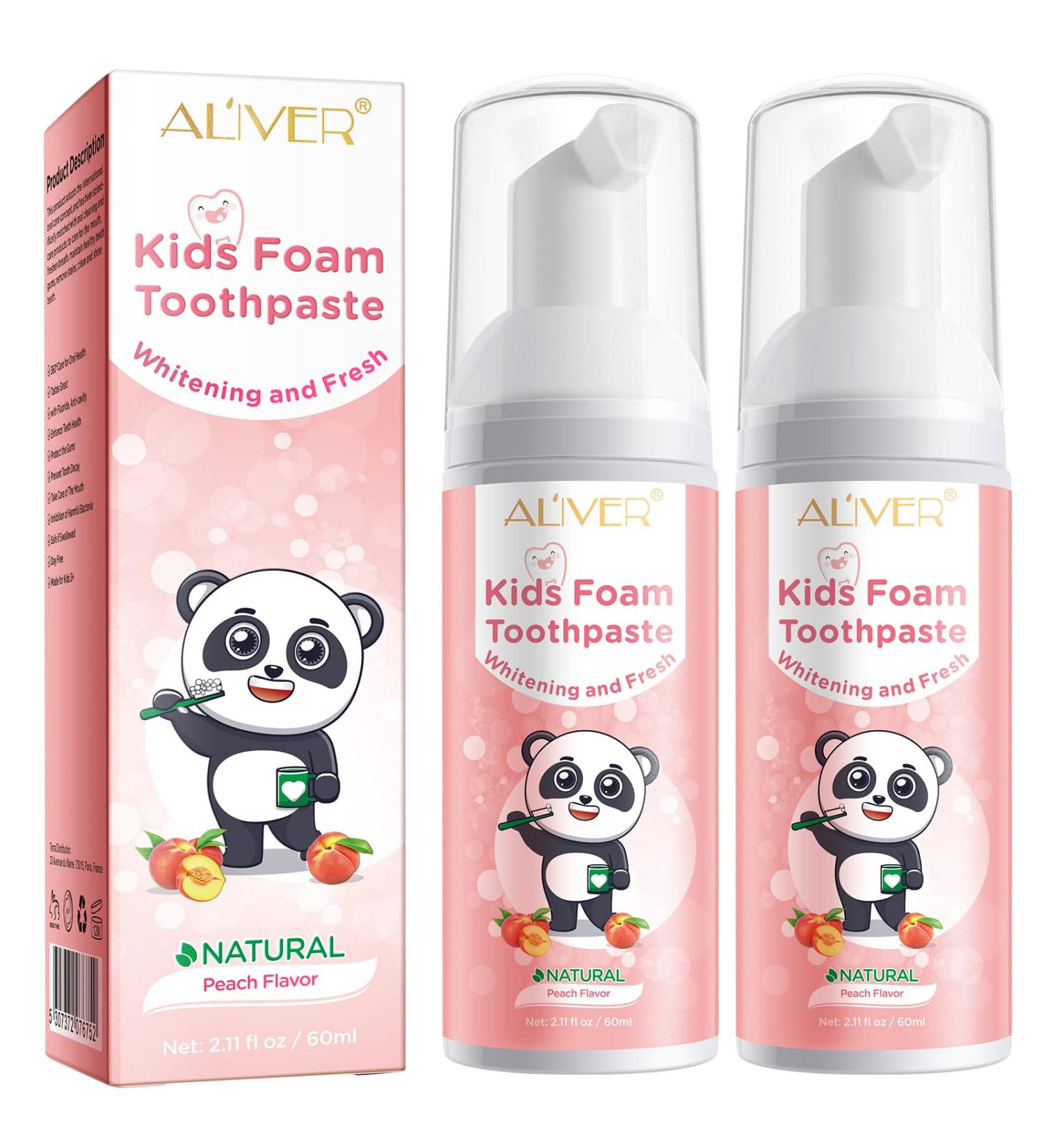 Kids Foam Toothpaste 2Pcs - Low Fluoride Toddler Toothpaste Set for U Shaped Toothbrush - Peach Flavor - Anticavity Foaming Toothpaste for Children's Teeth Cleaning - Buy Online on GoSupps.com