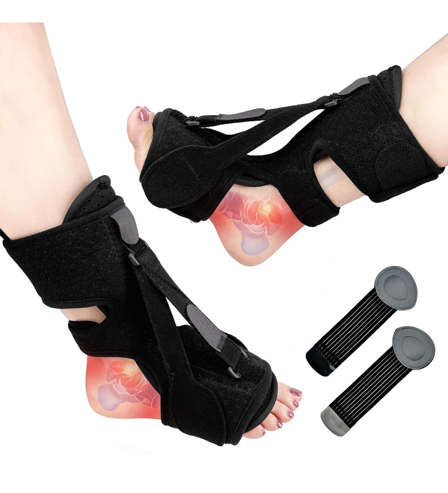 LISTENJIALE Plantar Fasciitis Night Splint - 2 Pack with Arch Support & 3 Adjustable Straps - Relief Brace for Foot Drop, Achilles Tendonitis (Black) - Buy Online on GoSupps.com