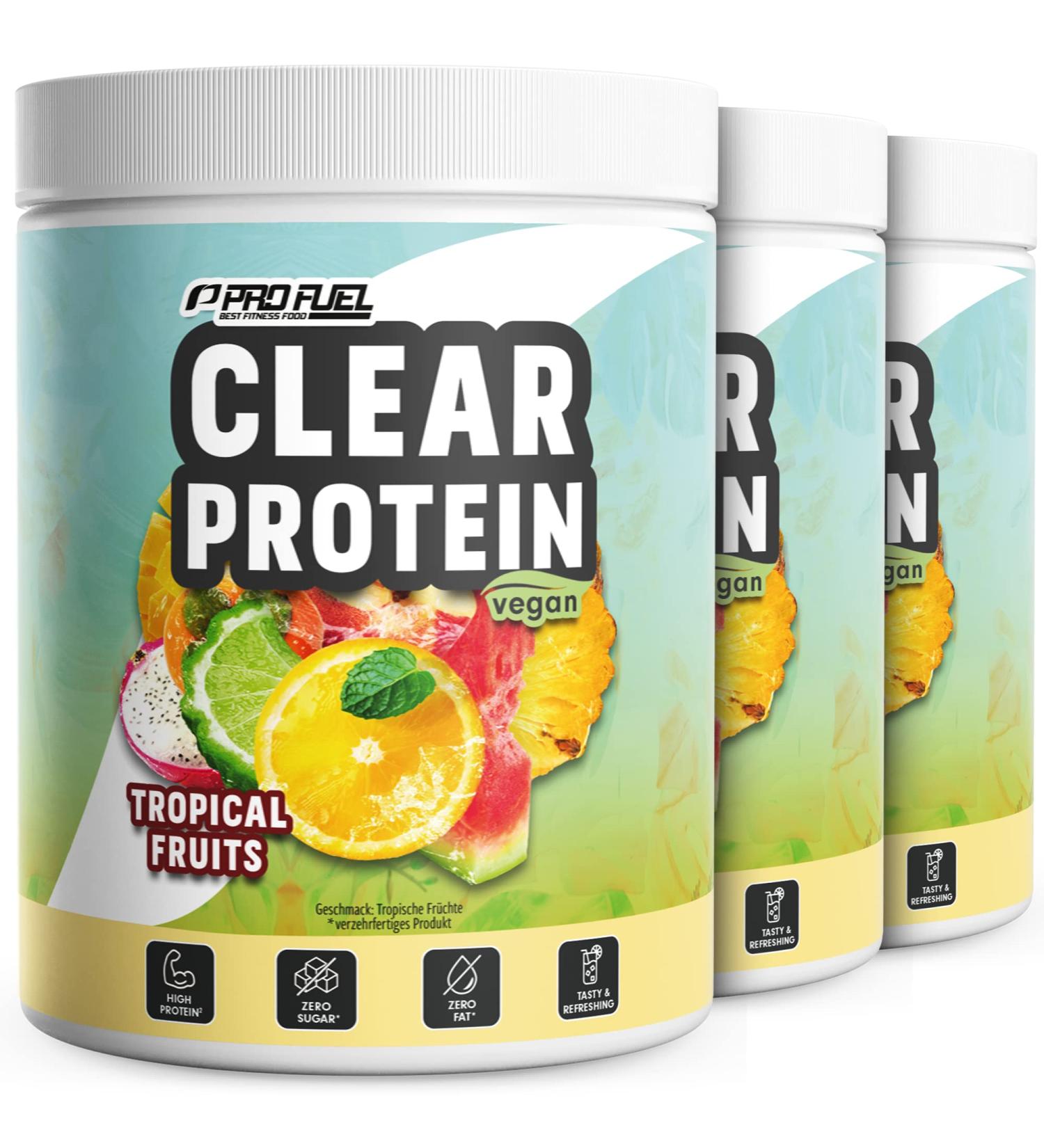 Clear Vegan Protein 1080g | Tropical Fruits - Delicious & Refreshing 56% High-Quality Pea Protein Drink | 3 Pack - Buy Online on GoSupps.com