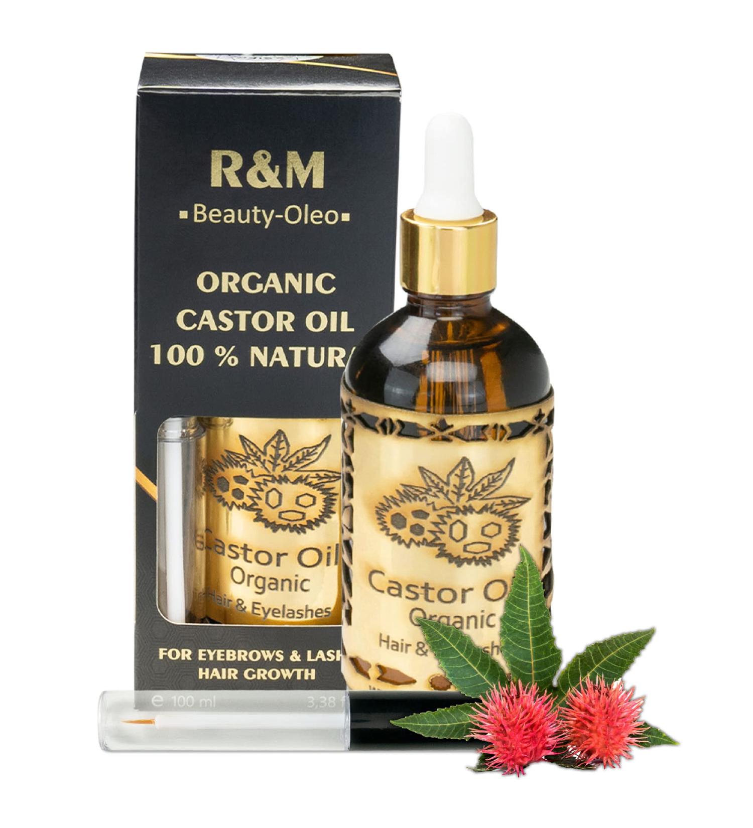R&M Beauty-Oleo Organic Castor Oil - Cold Pressed Castor Oil - 100% Pure - for Eyelashes Eyebrows Hair Skin Beard & Nails - Natural Cosmetics - 100 ml - Buy Online on GoSupps.com