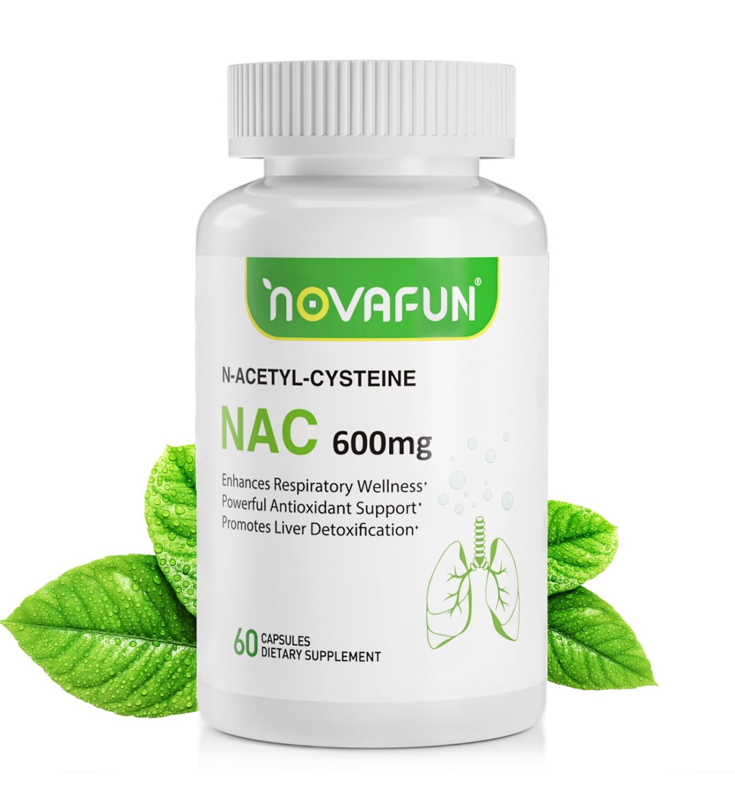 Novafun NAC Supplement N-Acetyl Cysteine NAC 600mg Capsules for Lung Support Liver Detox Antioxidant Support Respiratory Health 60 Counts - Buy Online on GoSupps.com
