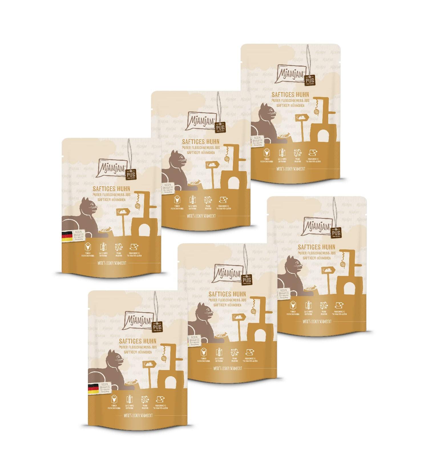 Mjamjam Premium Wet Cat Food - Juicy Chicken Grain-Free 6-Pack (6 x 300g) - Pure Meat Enjoyment - Buy Online on GoSupps.com