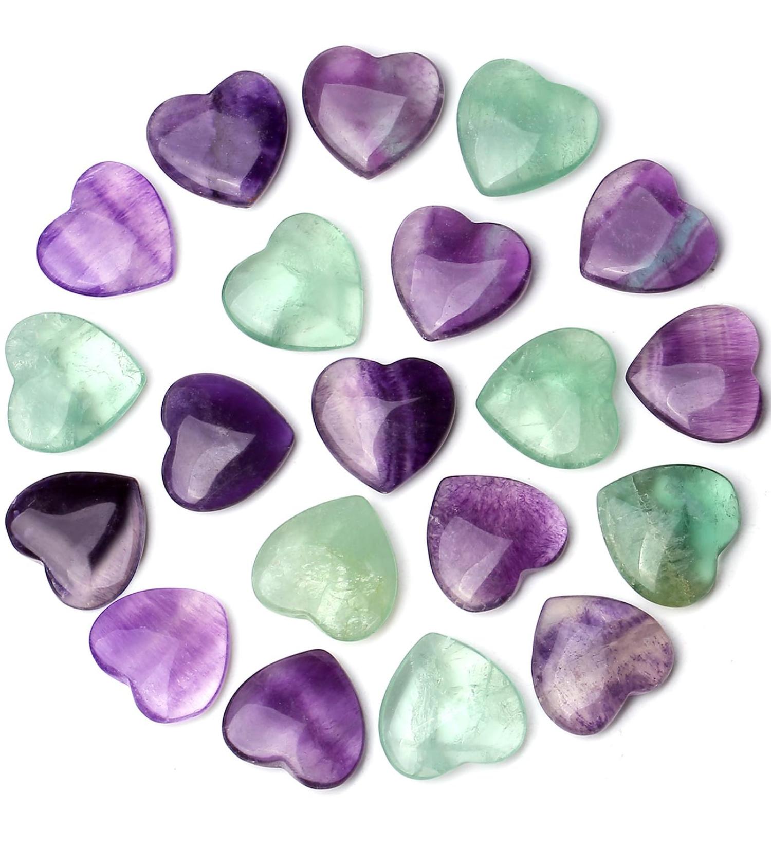 XIANNVXI 15 Pcs Fluorite Crystal Heart Stones Set for Reiki Healing - Green Fluorite - Buy Online on GoSupps.com