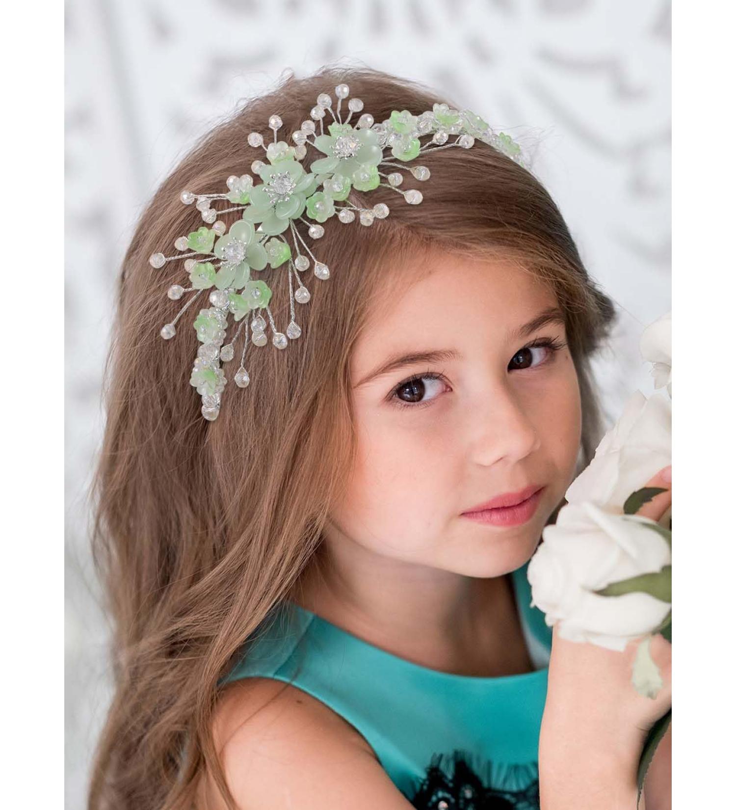 IYOU Floral Princess Wedding Headbands Green Flower Hair Bands Sparkly Crystal Communion Bridal Hair Accessories for Girls - Buy Online on GoSupps.com