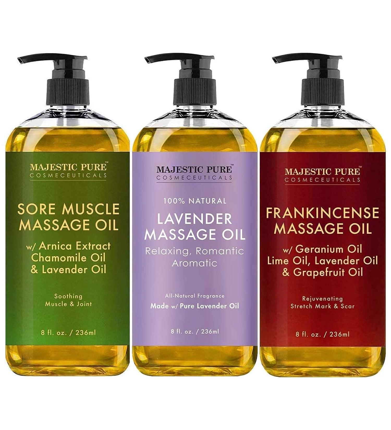 Majestic Pure Sore Muscle Lavender & Frankincense Massage Oil Bundle - 8 fl oz Each - Buy Online on GoSupps.com
