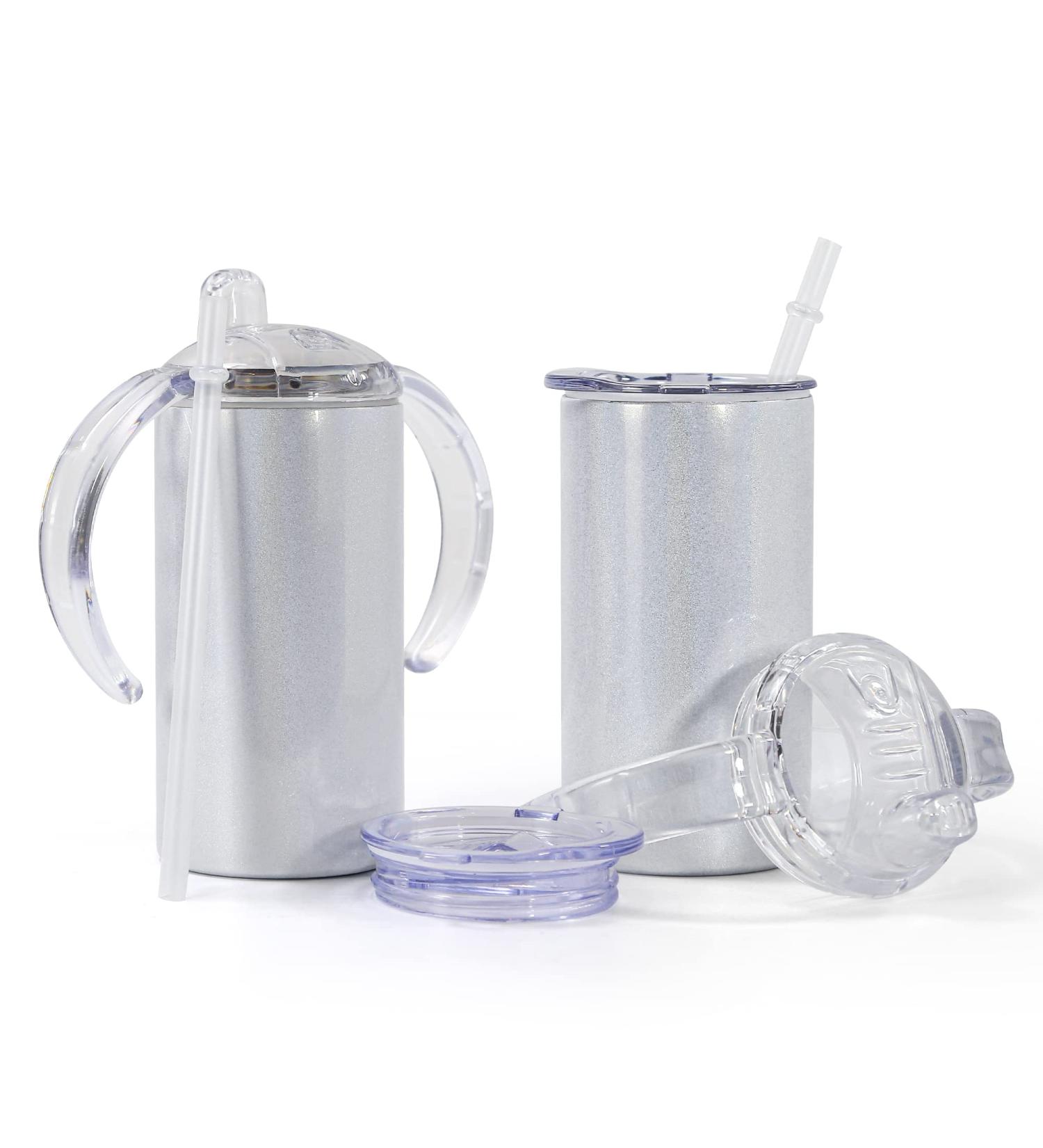 AGH 2 Pack Sublimation Sippy Cup Set - 12 oz White Glitter Tumblers with Handles and Straws - Buy Online on GoSupps.com