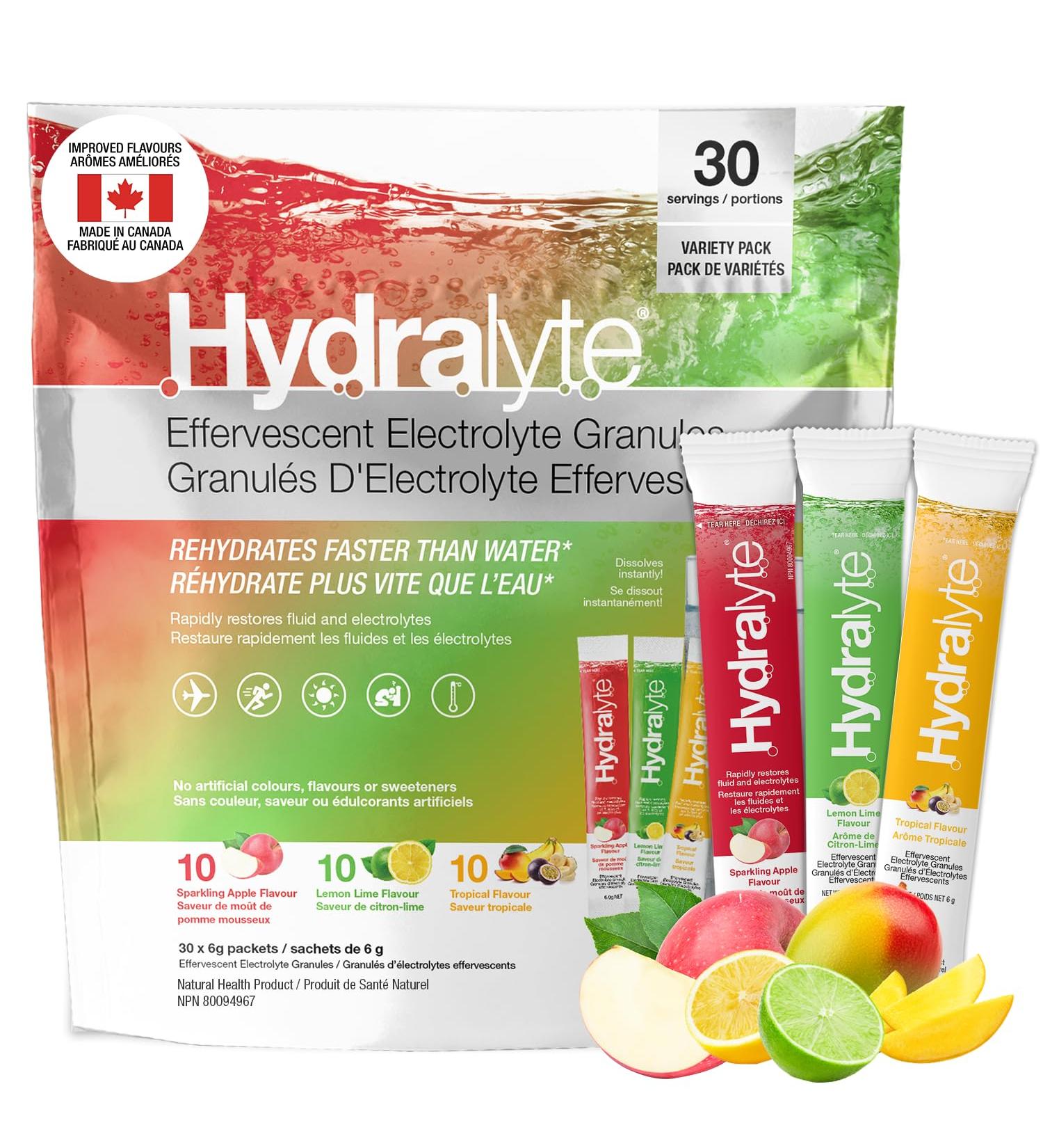 HydraLyte Electrolyte Powder Low Sugar Electrolyte Packets Designed for Rapid Hydration Safe Hydration for All Ages - Made with All Natural Ingredients 30 Servings Tropical Variety - Buy Online on GoSupps.com