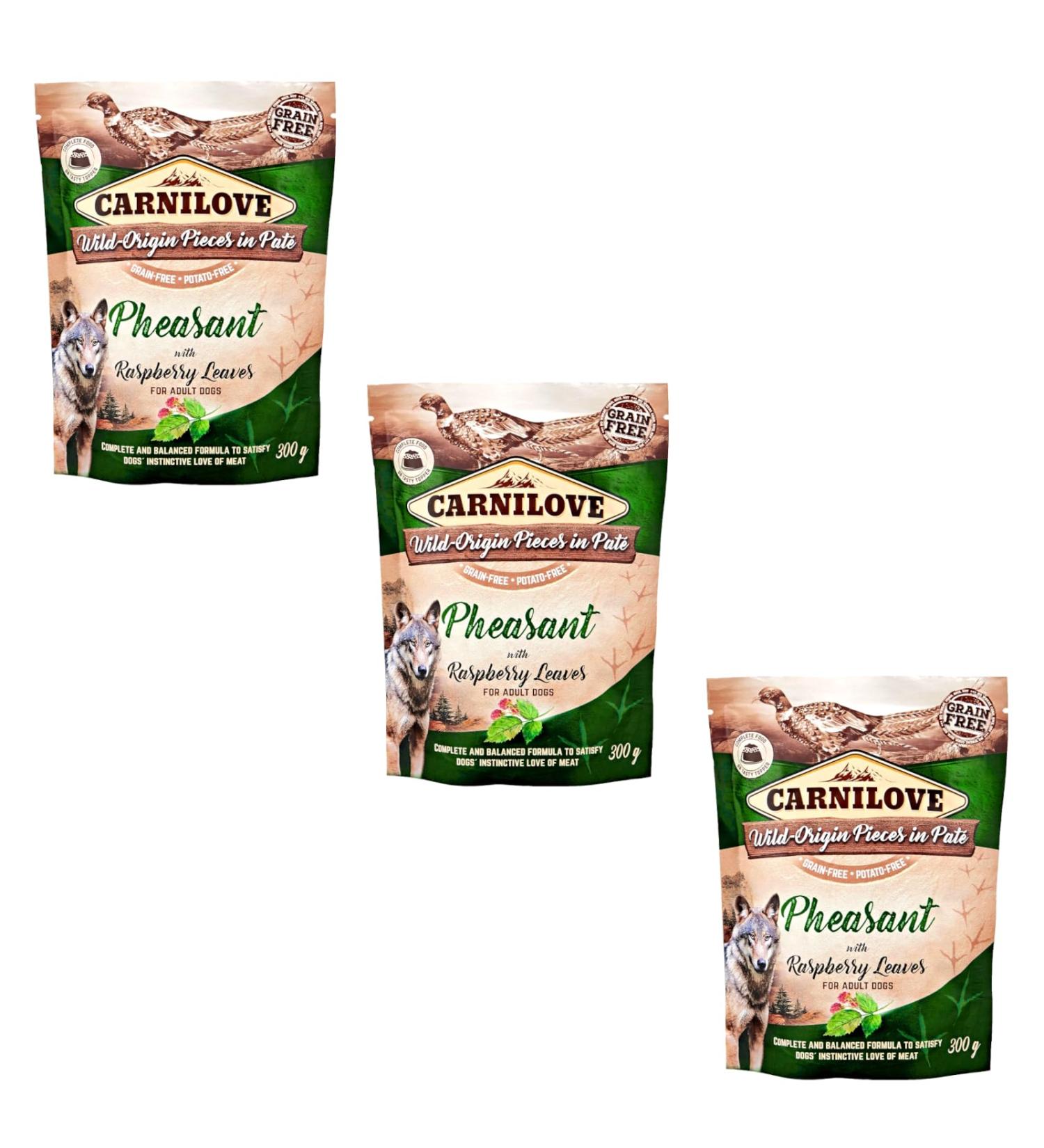 Carnilove Pheasant with Raspberry Leaf | Pack of 3 | 3 x 300 g | Wet Food for Adult Dogs | Pheasant with Raspberry Leaf | Grain Free | Made with 85% Meat and Offal - Buy Online on GoSupps.com