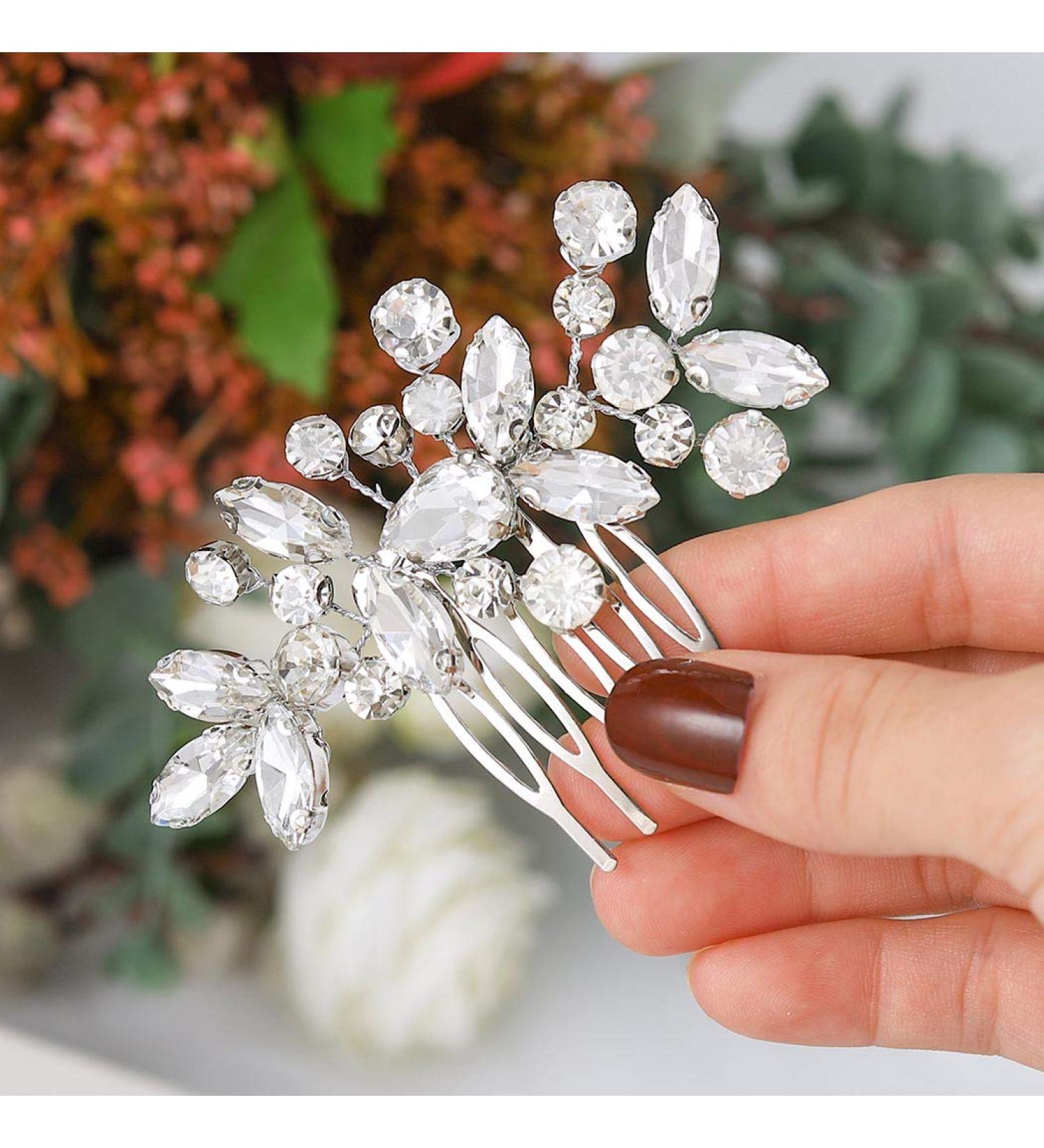 Unicra Bridal Wedding Hair Comb | Crystal Hair Accessories for Women & Girls | Elegant Silver Bridal Hairpieces - Buy Online on GoSupps.com
