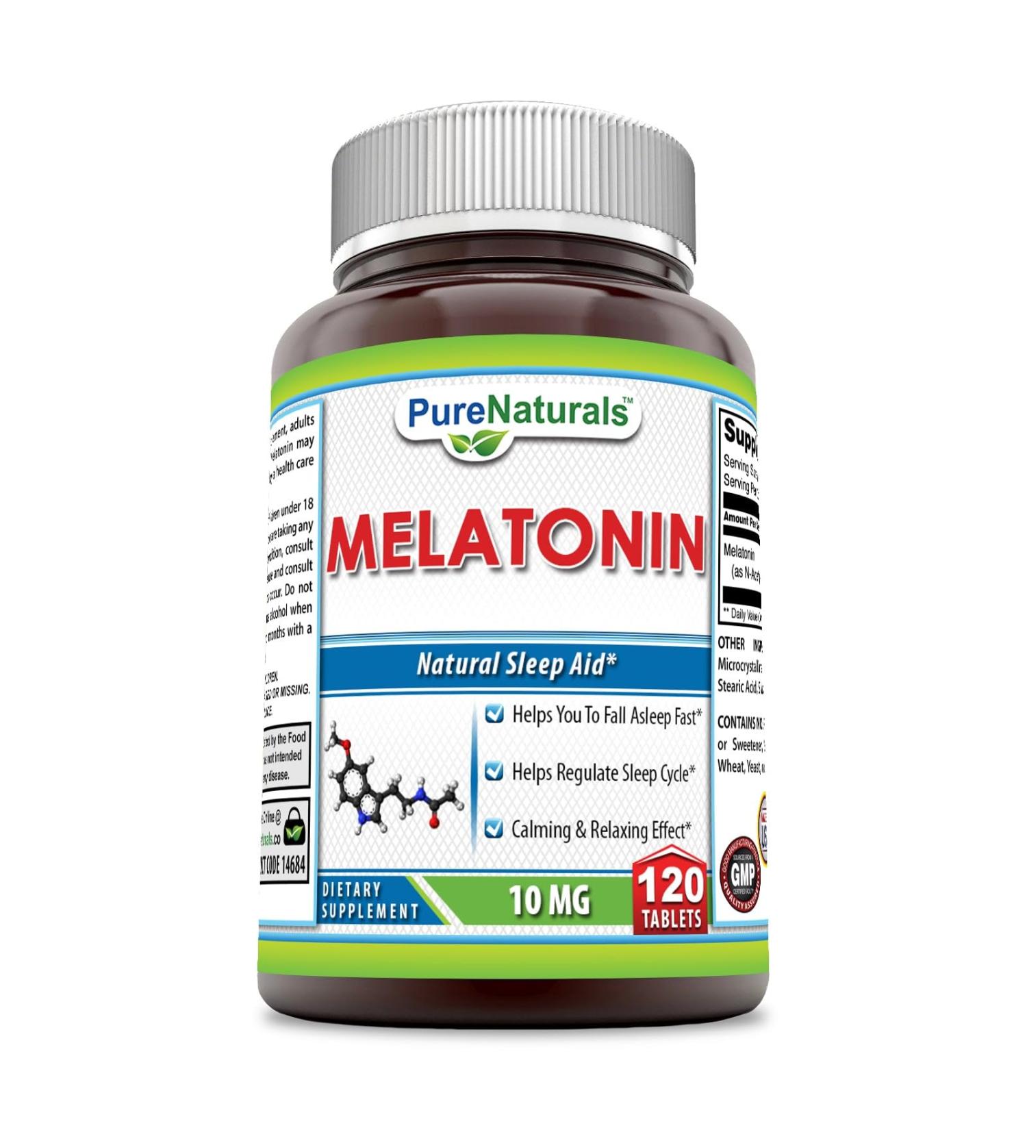 Pure Naturals Melatonin Supplement | 10 Mg Per Serving | 120 Tablets | Non-GMO | Gluten-Free | Made in USA