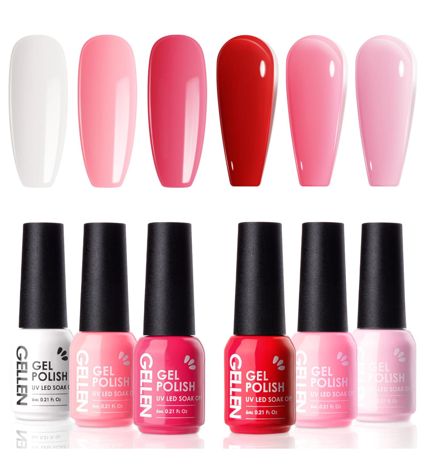Gellen 6 Colors Red Gel Polish Set - Valentines Gift Soak Off UV Nail Art French Tip Polish - Rose Pink Jelly Gel - Buy Online on GoSupps.com