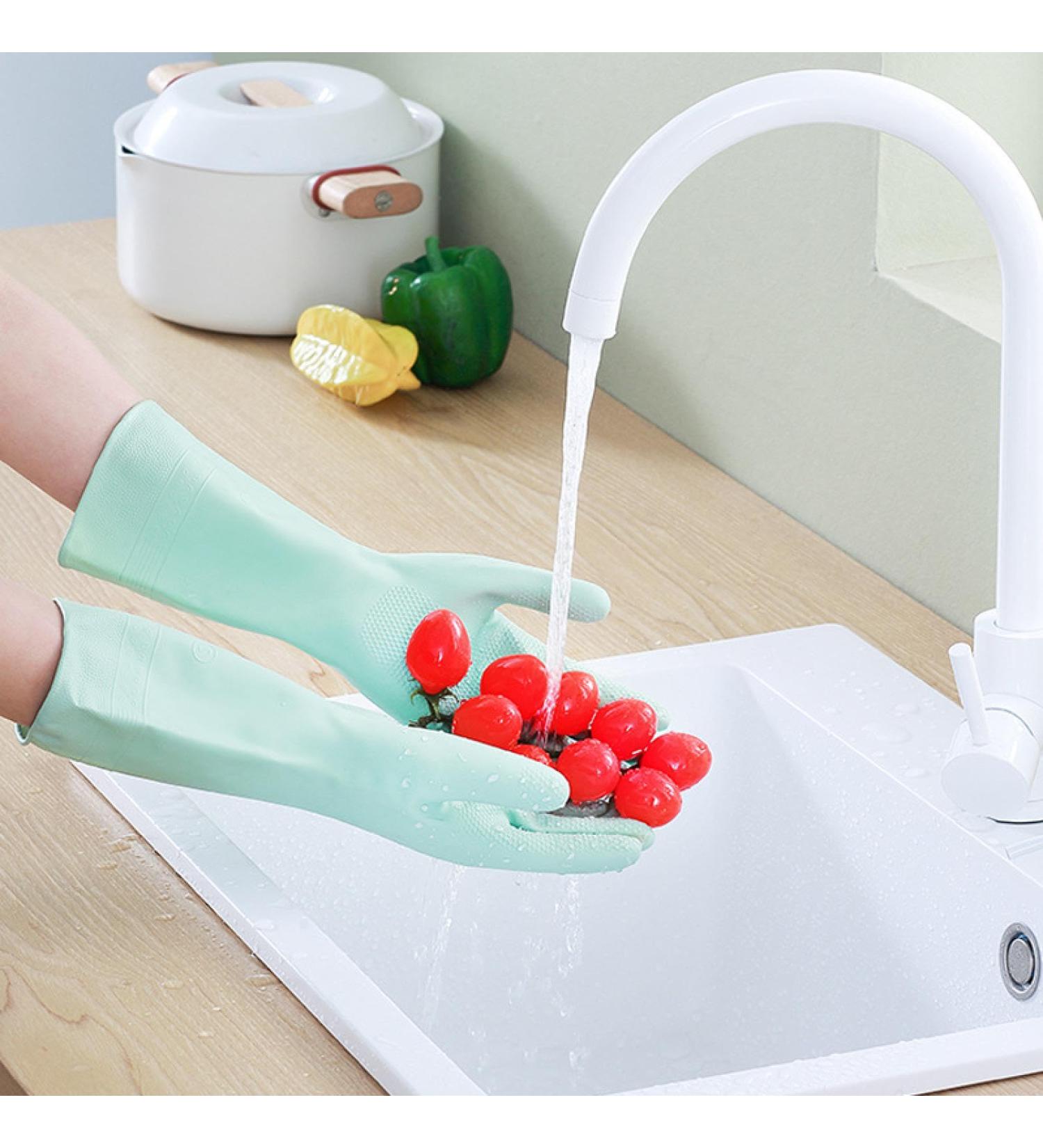 Dishwashing Gloves Women's Kitchen Home Thick Rubber Laundry Waterproof Housework Durable Winter Pile Warm Artifact - Buy Online on GoSupps.com