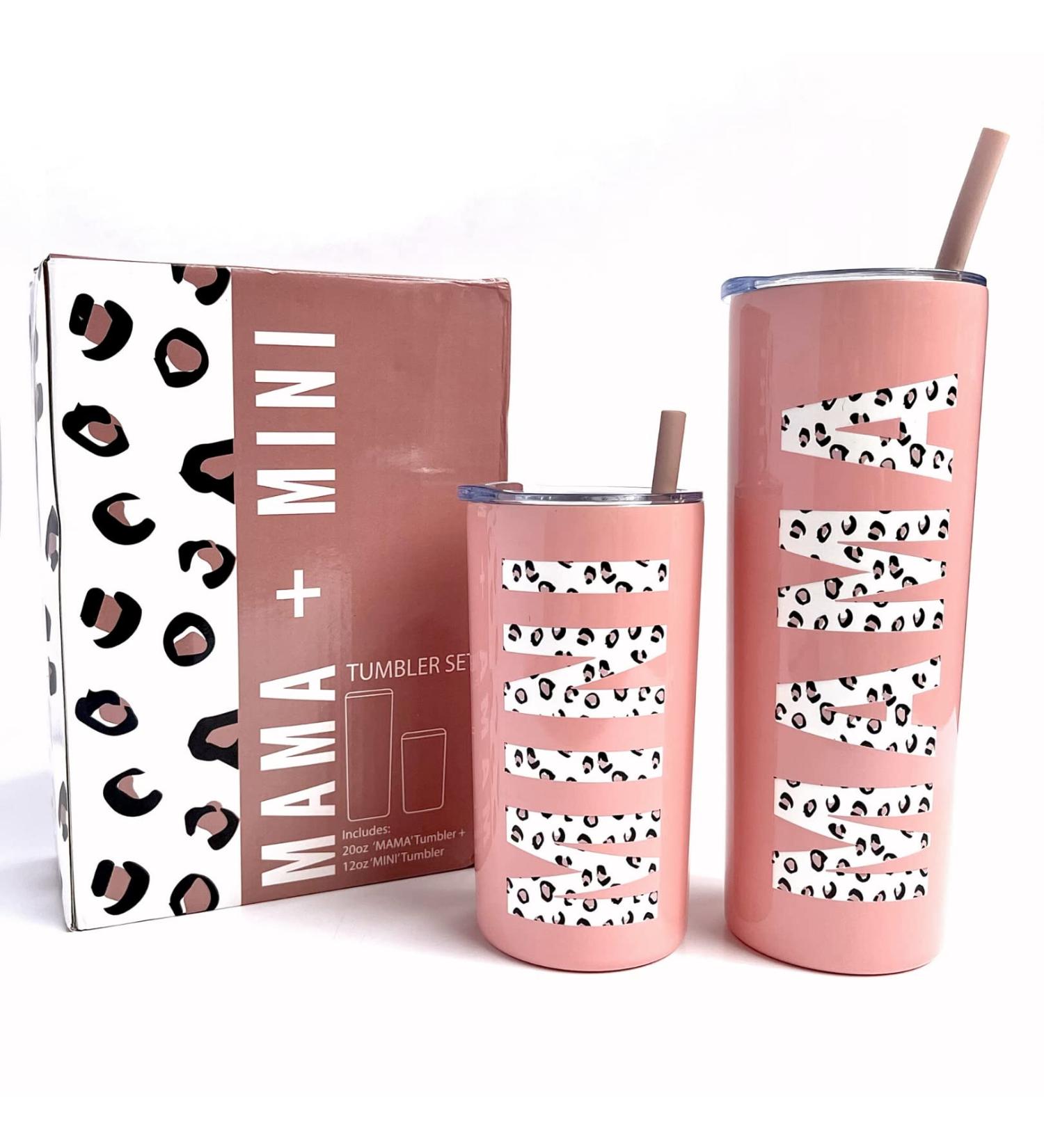 Mama and Mini Insulated Stainless Steel Tumbler Set - Spill Proof with Straw, Dishwasher Safe - Mommy and Me Accessories - 20oz 12oz (Blush Pink Leopard Print) - Buy Online on GoSupps.com