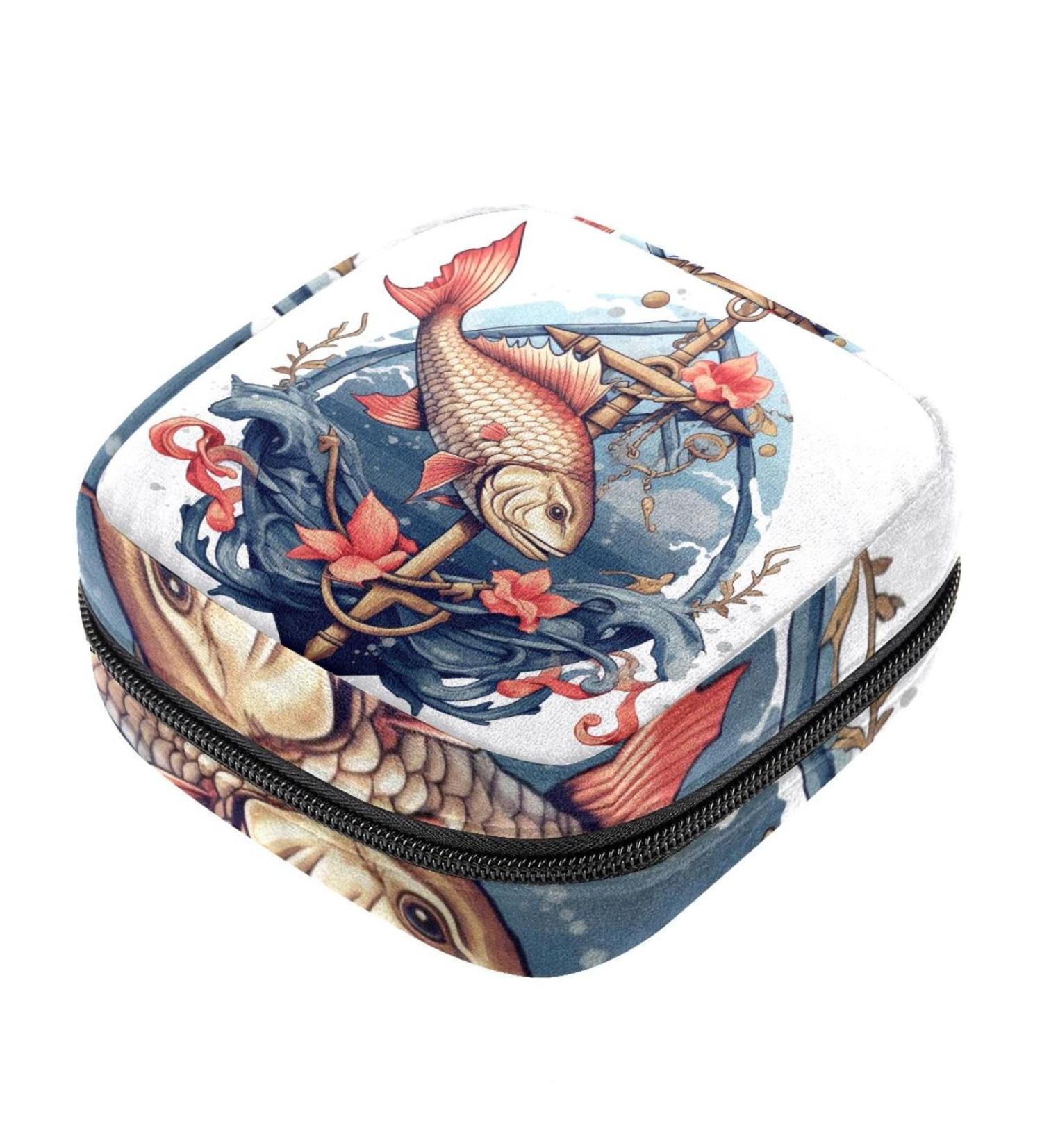 Portable Period Kit Bag | Fish Multicoloured 08 | Feminine Product Pouch for Girls - Buy Online on GoSupps.com