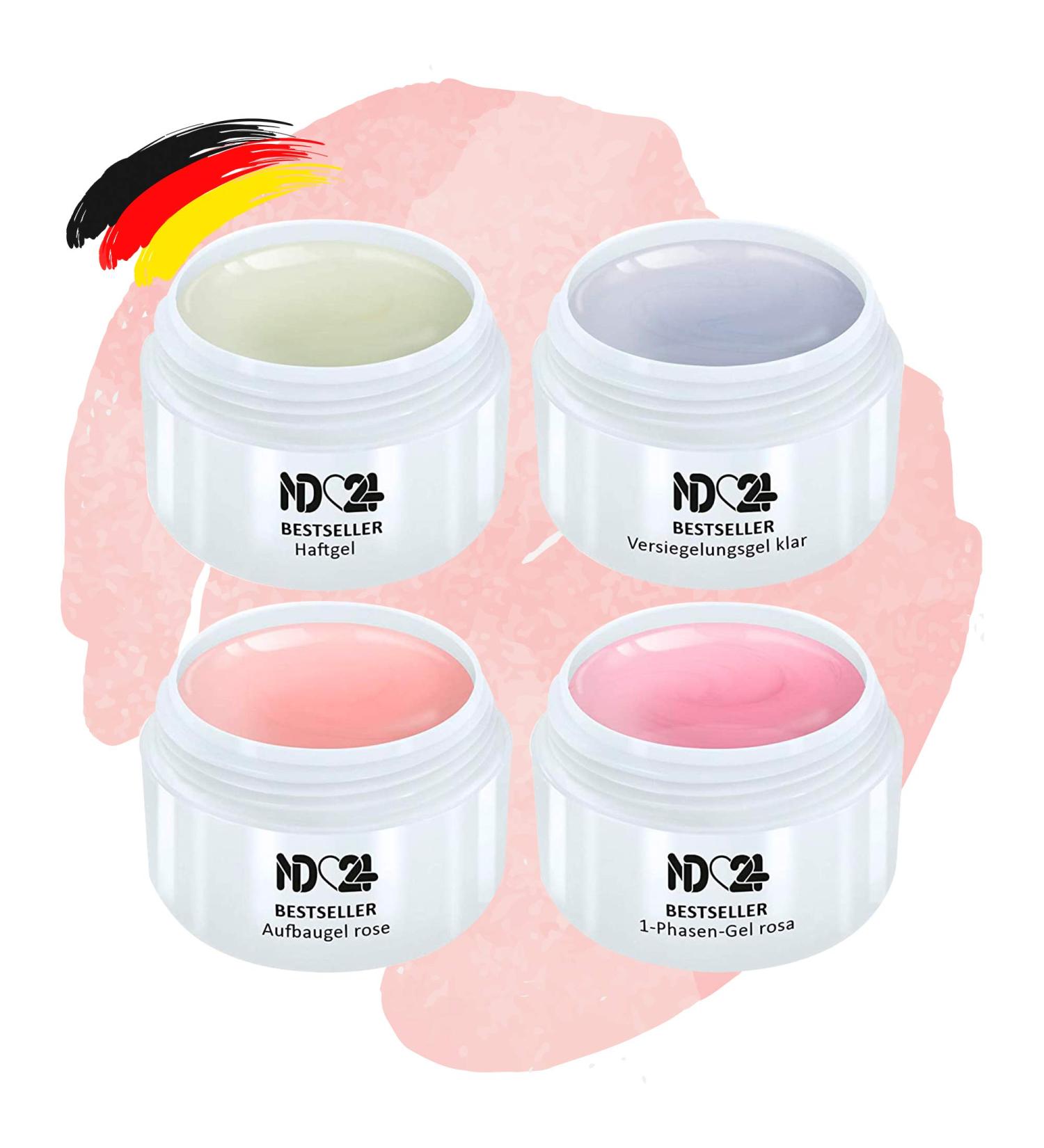 Gel Set - 1-Phase Pink Gel + Adhesive + Builder + Finish - Made in Germany (4 x 5ml) - Premium Nail Art Supplies - Buy Online on GoSupps.com