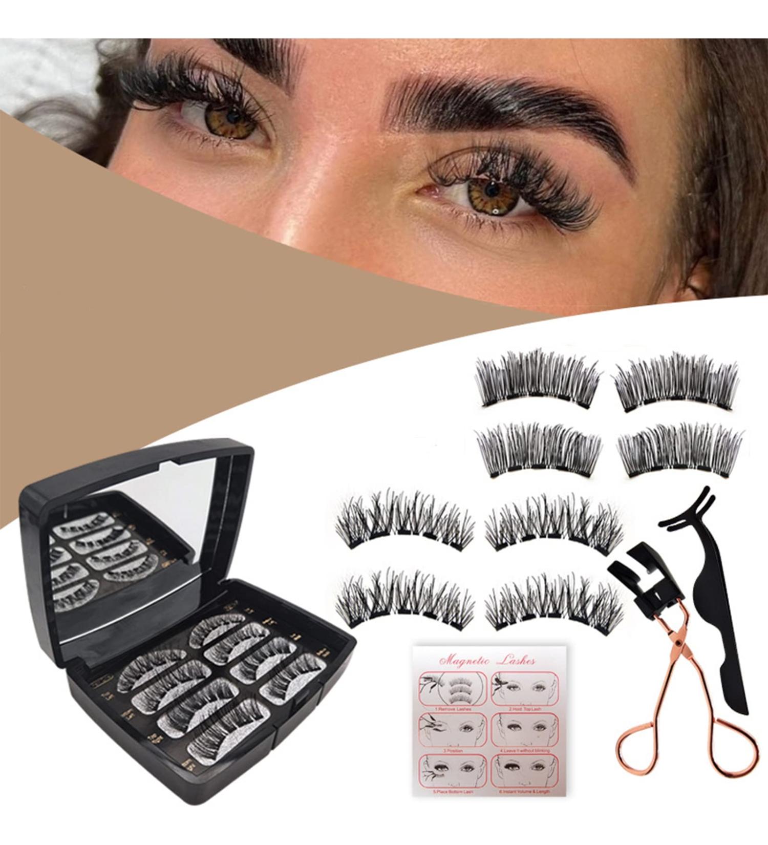 Reusable Magnetic False Eyelashes Kit with Applicator - Lightweight and Natural Looking Accent Lashes for Easy Wear (4 Pair Set) - Buy Online on GoSupps.com