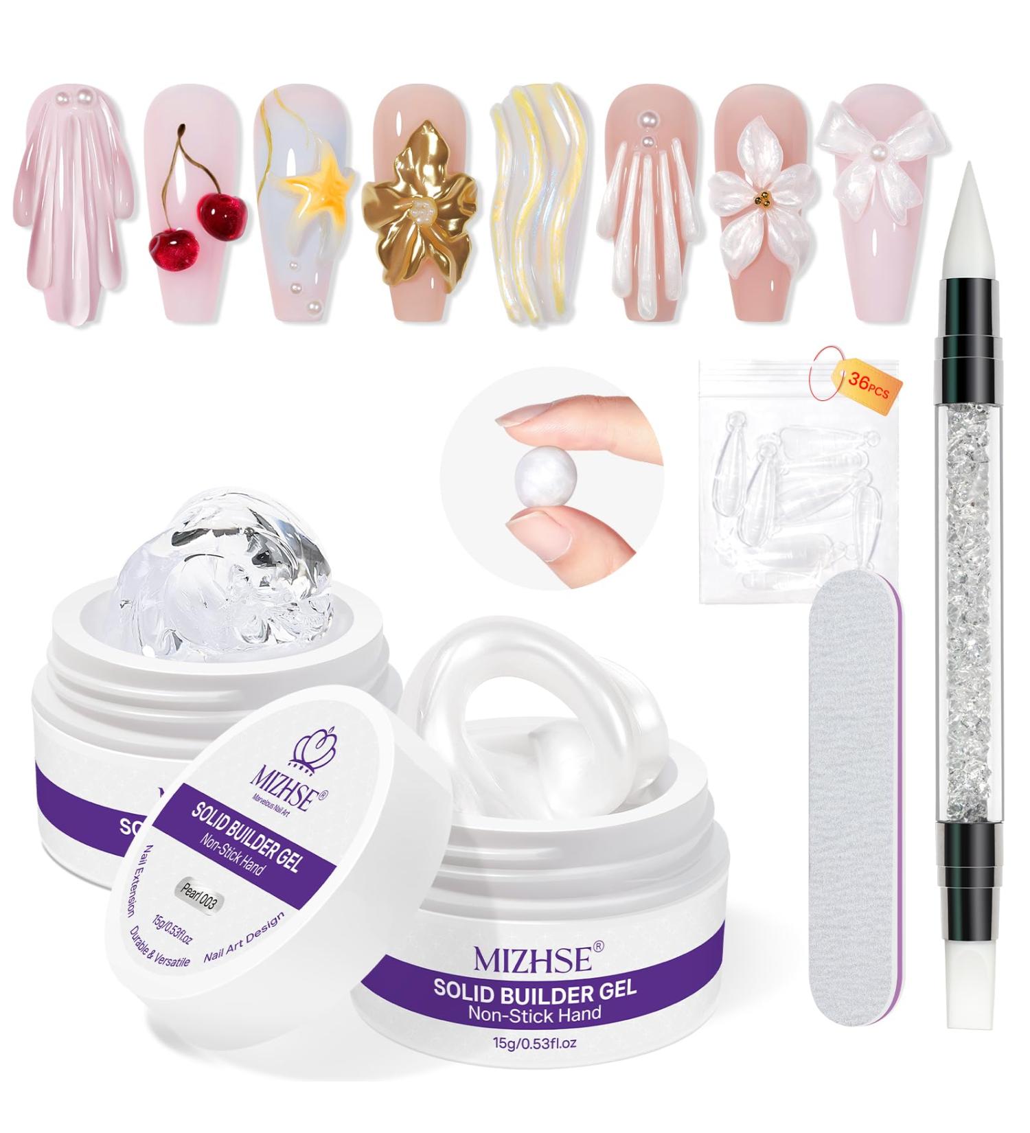  MIZHSE MIZHSE 2-Pack of 3D Clear and Pearly White Gel for Nail Art Strong Builder Gel Nail Glue for Tips and Extensions 15g - Buy Online on GoSupps.com