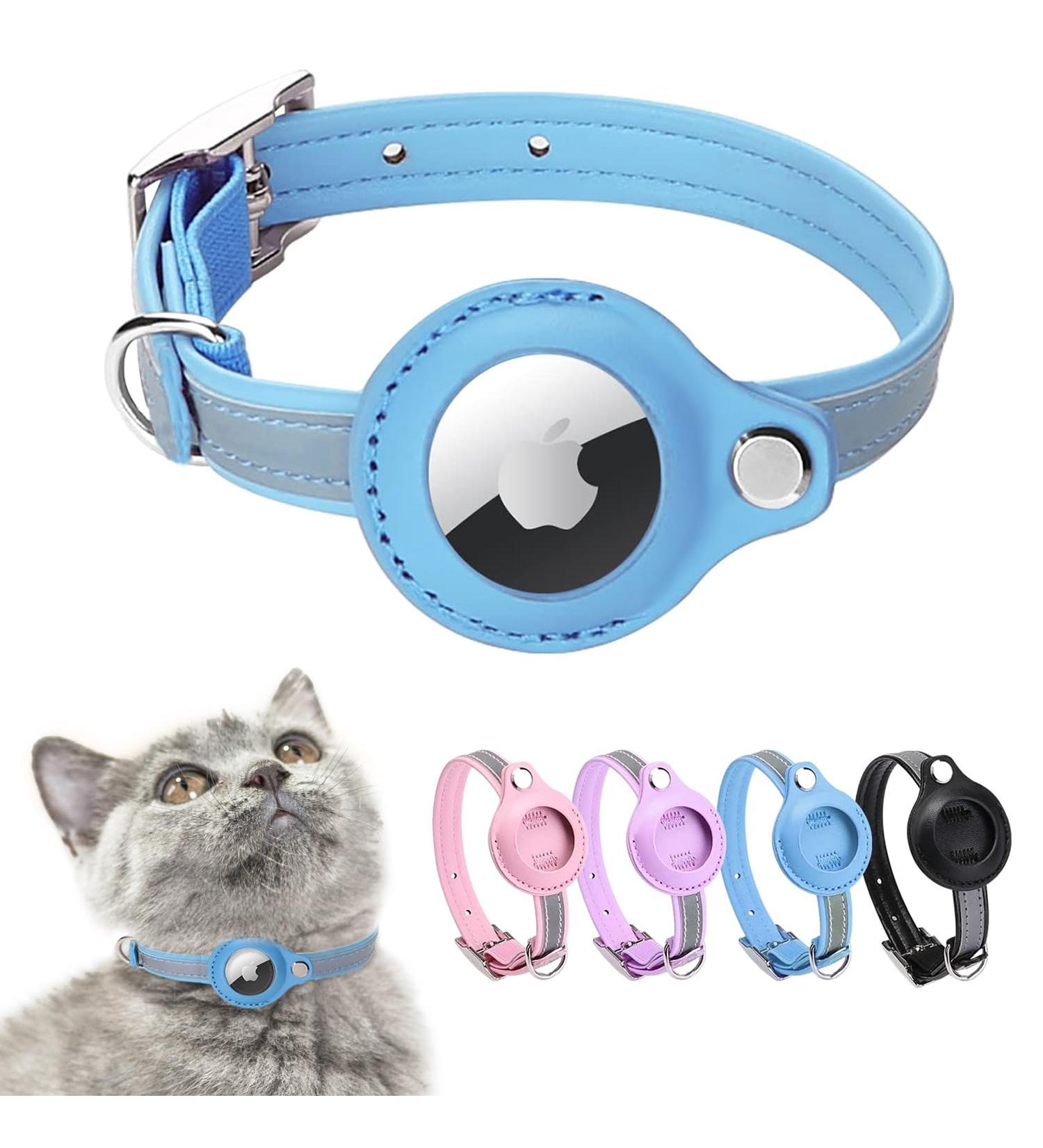 Shop Adjustable Leather Airtag Cat Collar - Reflective GPS Tracking Neck Band for All Cat Sizes (S Blue) - Anti-Losing Solution - Buy Online on GoSupps.com