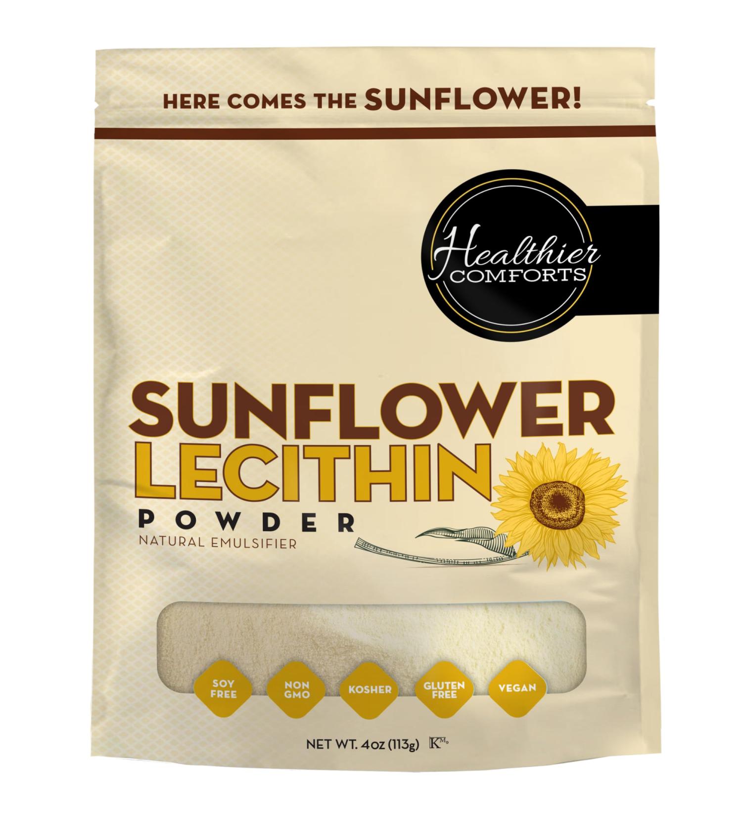Healthier Comforts Sunflower Lecithin Powder (4 oz) | Non-GMO Plant-Based Emulsifier for Smoothies Baking Chocolate Salad Dressings & DIY Skincare | Natural Phospholipid Source - Buy Online on GoSupps.com