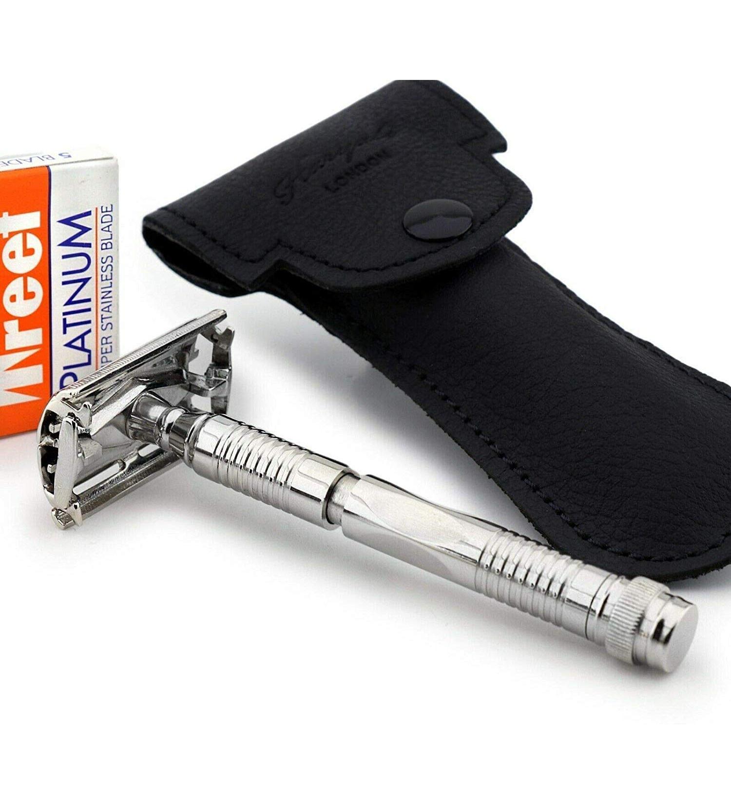 Buy Security Razor & Leather Cover - Double Edge Twist Open Shaver for Men | Wet Shaving Classic with Free Blade Package - International Shipping Available - Buy Online on GoSupps.com