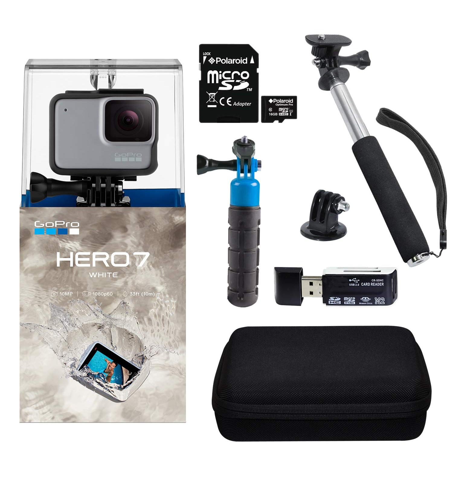 GoPro Hero7 White Bundle with Float Handle, Monopod, Camera Case, Memory Card Reader & 16GB MicroSDHC Card - Advanced Bundle - Buy Online on GoSupps.com