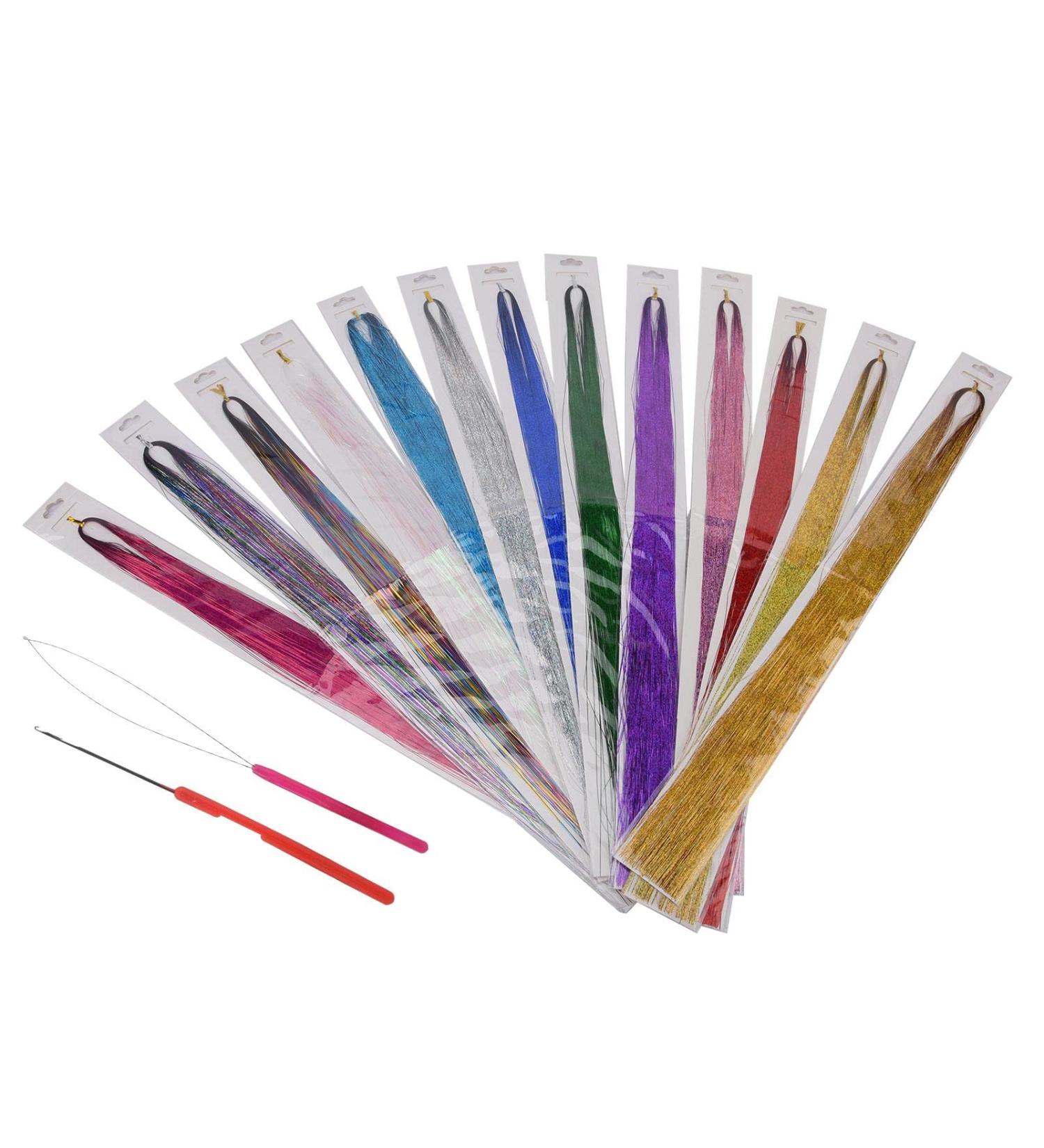 Hair Tinsel Kit 37inch Glitter Hair Tinsel Extensions 13 Colors PET Safe Bright Color Holographic Sparkle Shiny Straight Hair Extensions for Women Girls - Buy Online on GoSupps.com