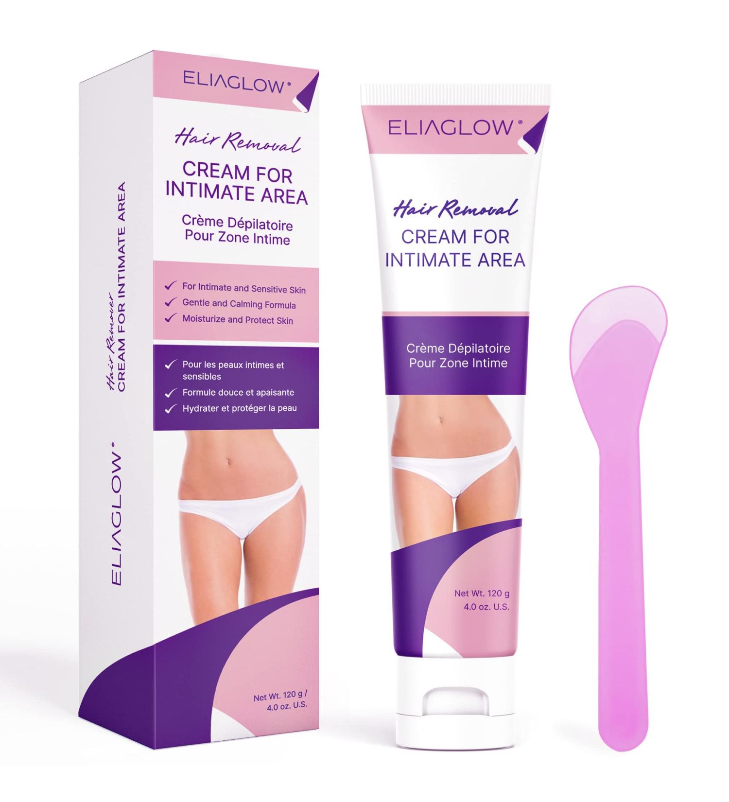 ELIAGLOW Intimate Hair Removal Cream for Women - Gentle Depilatory Cream for Sensitive Skin - Ideal for Pubic, Bikini, Body, Legs, & Underarms - All Skin Types - Buy Online on GoSupps.com