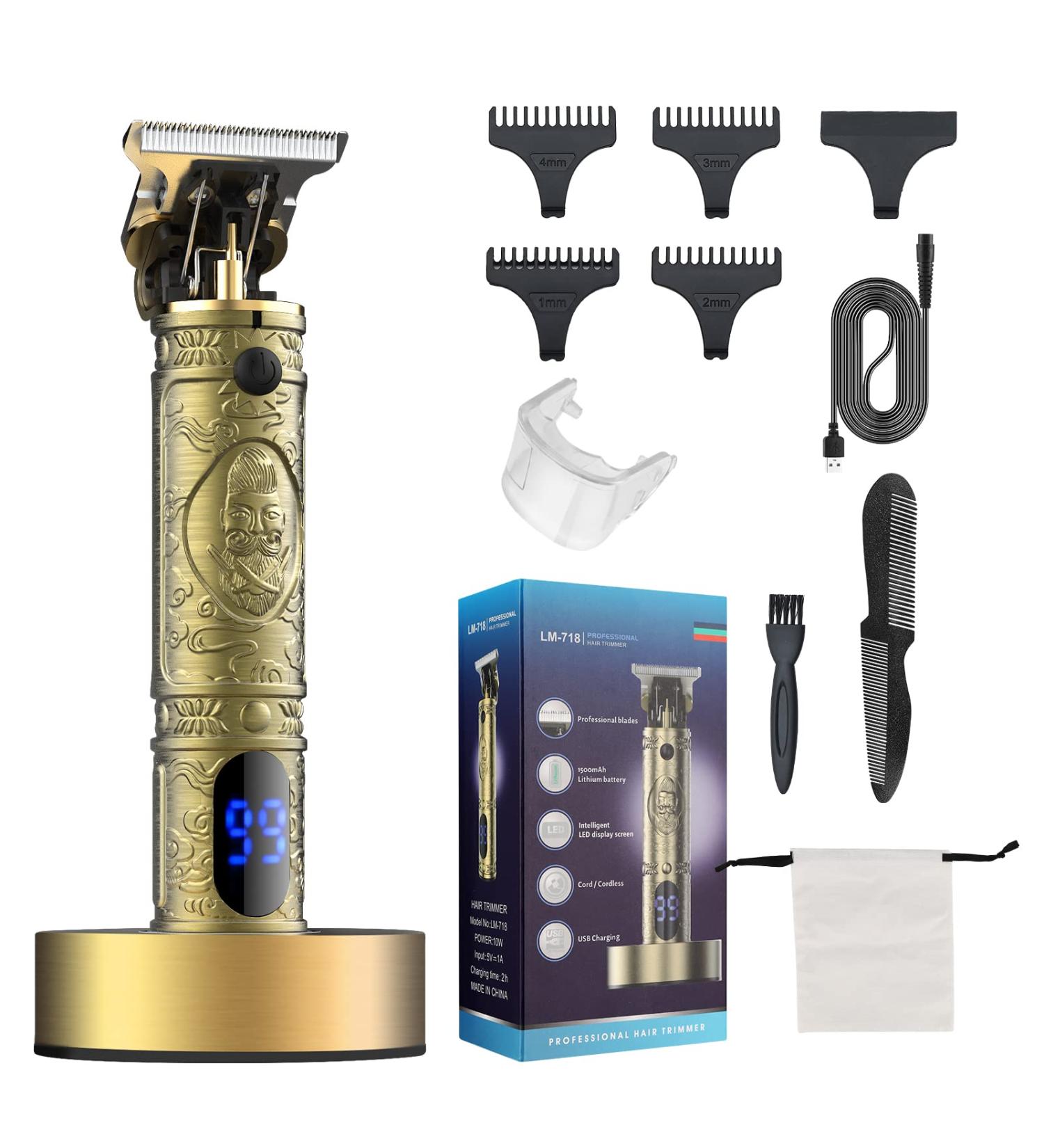 Suttik Cordless Professional Hair Clipper with Charging Dock - Men's Haircut & Grooming Kit - Rechargeable LED Display - Gold - Buy Online on GoSupps.com