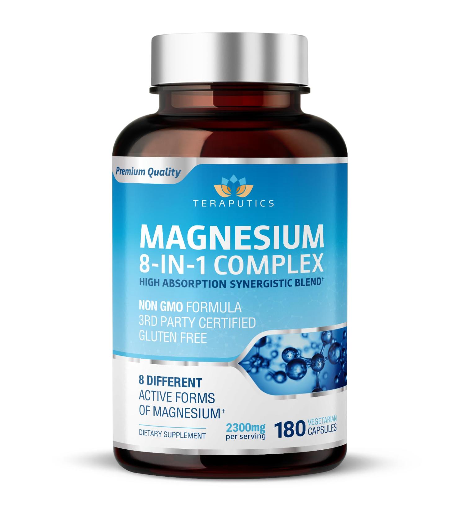 8 in 1 Magnesium Complex for Women & Men 426mg | 180 Vegan Capsules | MAG-8 Blend: Citrate Bisglycinate Malate & More | Non-GMO Magnesio Complex Supplement | Provides 100% Daily Recommended Value