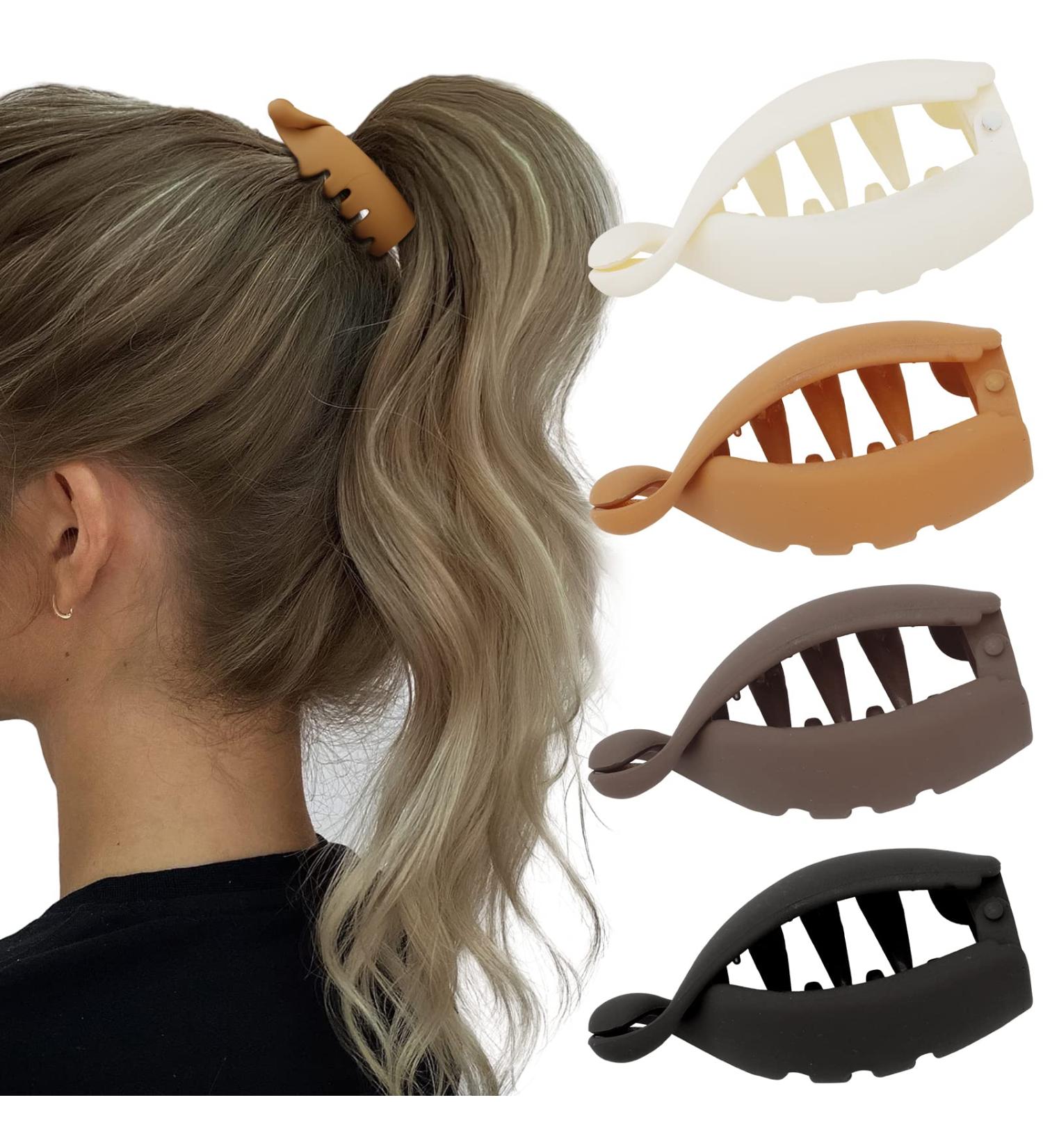 Hapdoo 4Pcs Small Hair Claw Clips for High Ponytail - Strong Hold Matte Banana Clips for Fine Hair - Mini Hair Jaw Clips Styling Accessories - Buy Online on GoSupps.com
