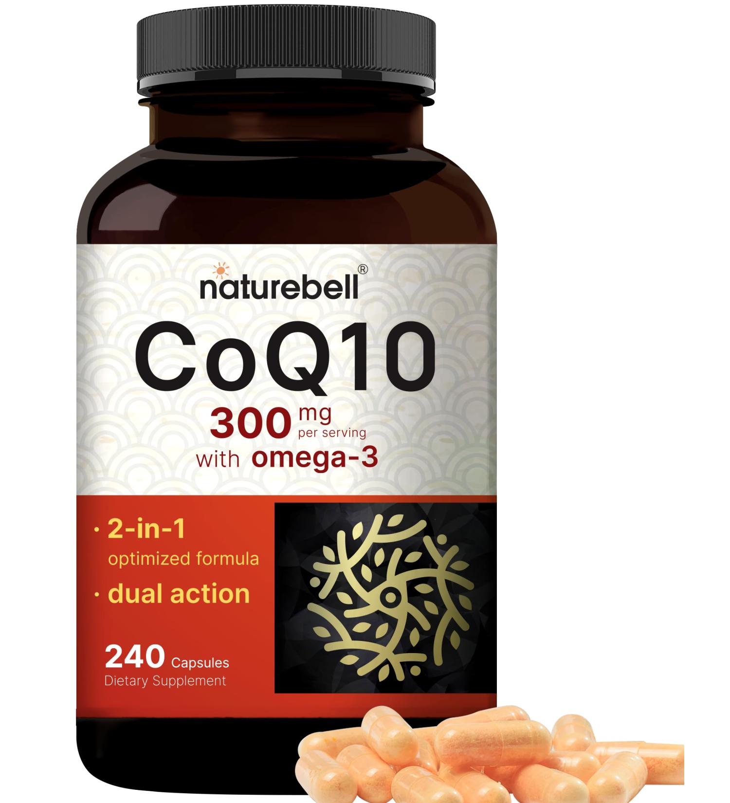 CoQ10 300mg with Omega-3 | Stable High Absorption Antioxidant for Heart & Energy Health | 240 Capsules - Extra Strength Coenzyme Q10 Supplement - Buy Online on GoSupps.com