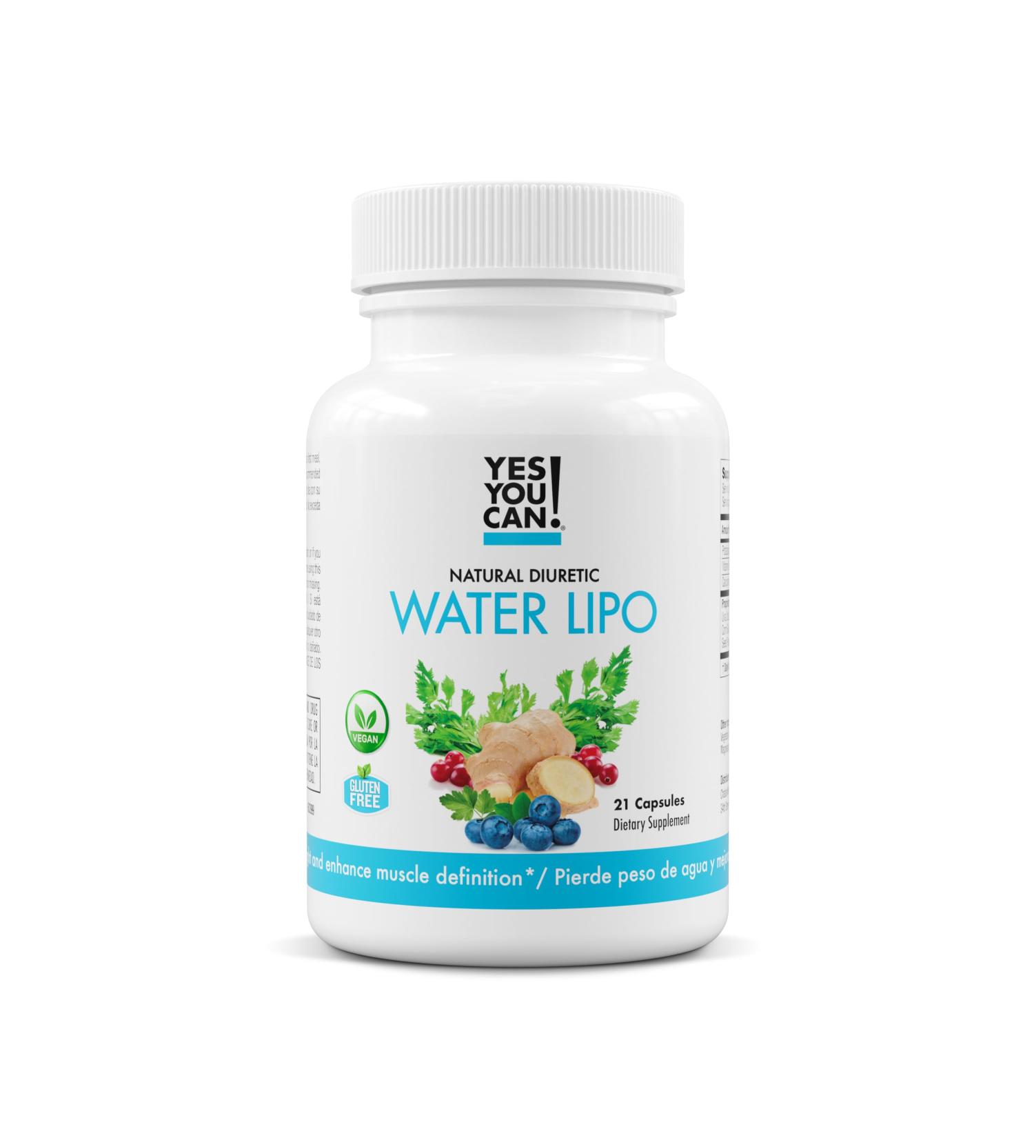 Yes You Can! Natural Water Lipo Pills - Diuretic Cleanse with Electrolytes & Vitamins - Helps with Water Retention - Gluten-Free 21 Capsules Per Bottle - Buy Online on GoSupps.com