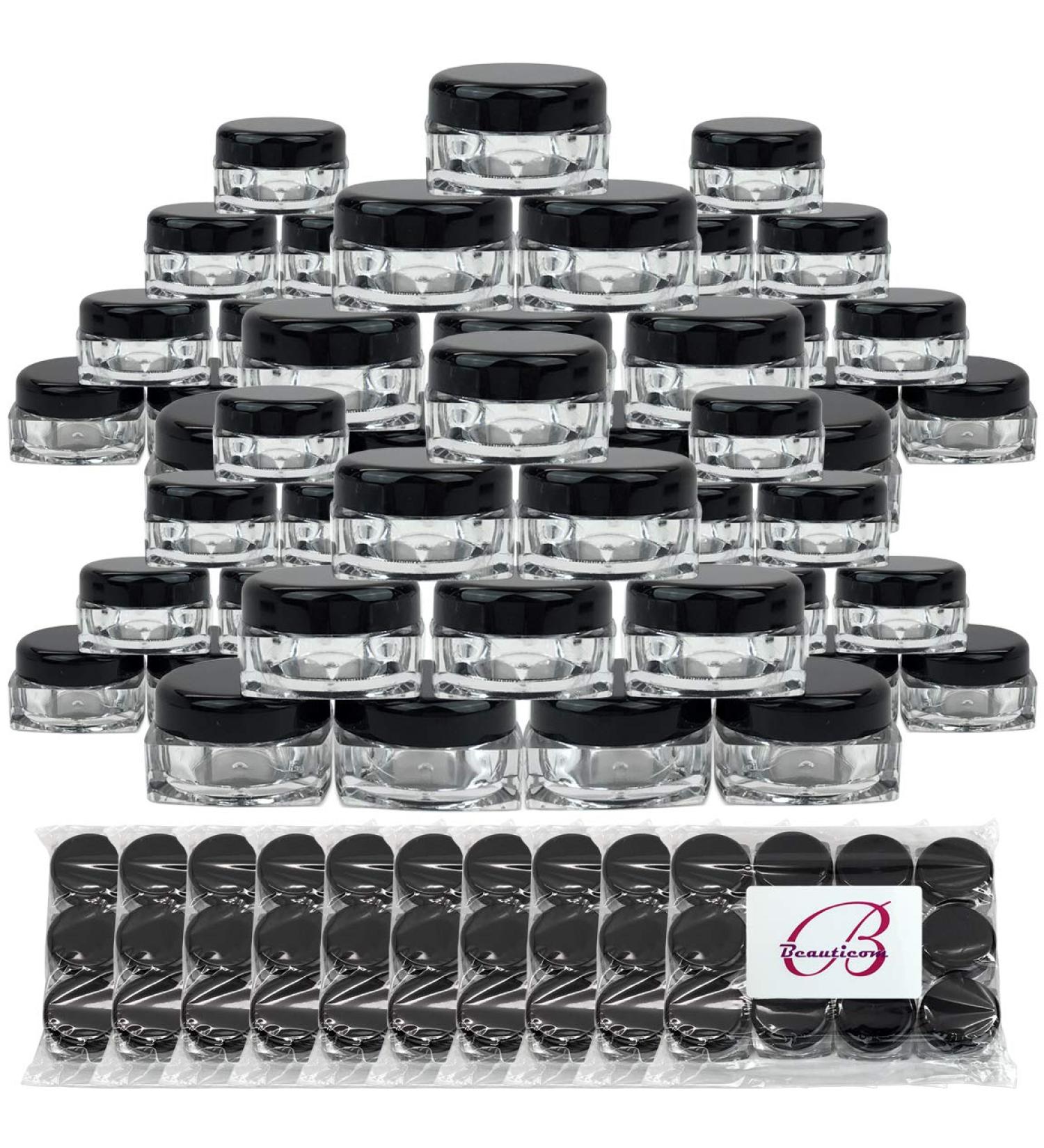 144 Pieces Beauticom 5G Clear Square Jars with Black Lids - BPA Free Containers for Scrubs Oils Creams & Lotions Ideal for International Shipping - Buy Online on GoSupps.com