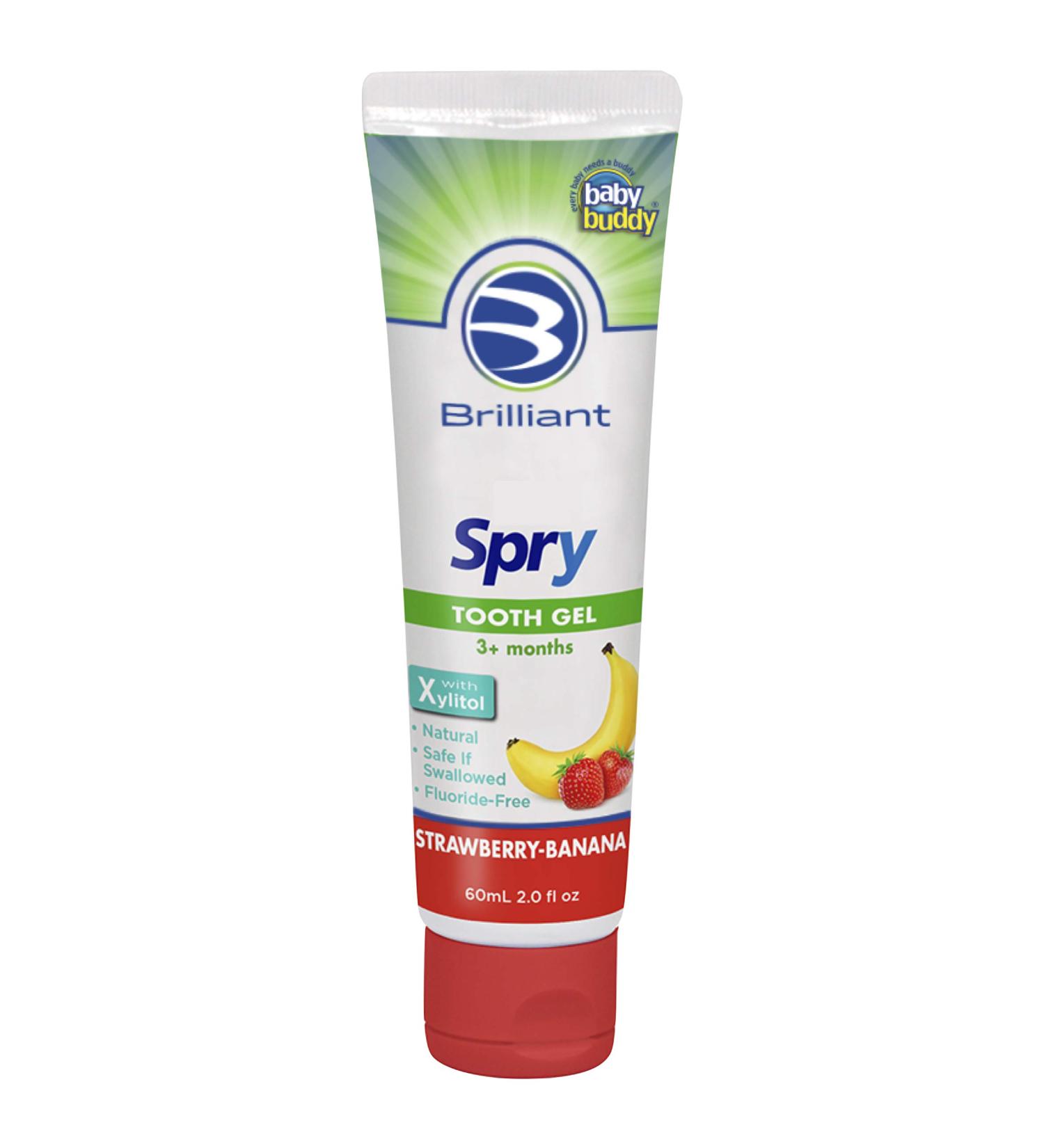 Spry Kids Toothpaste Gel with Xylitol - Fluoride-Free, Natural Strawberry Banana Flavor - 2oz Pack - Safe If Swallowed - Buy Online on GoSupps.com