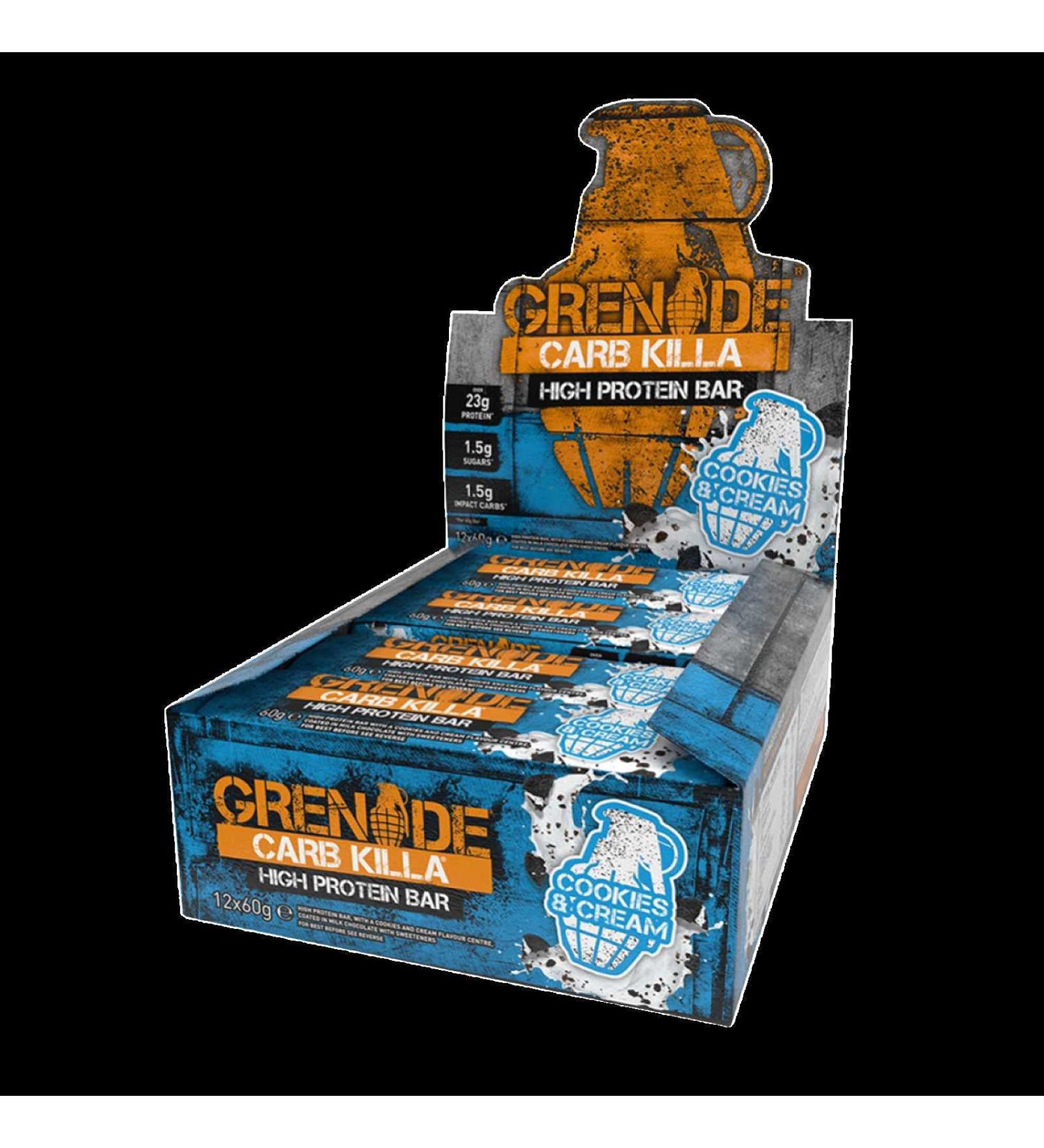 Carb Killa Cookies & Cream Bar 12x60g - High Protein Snack - Buy Online on GoSupps.com