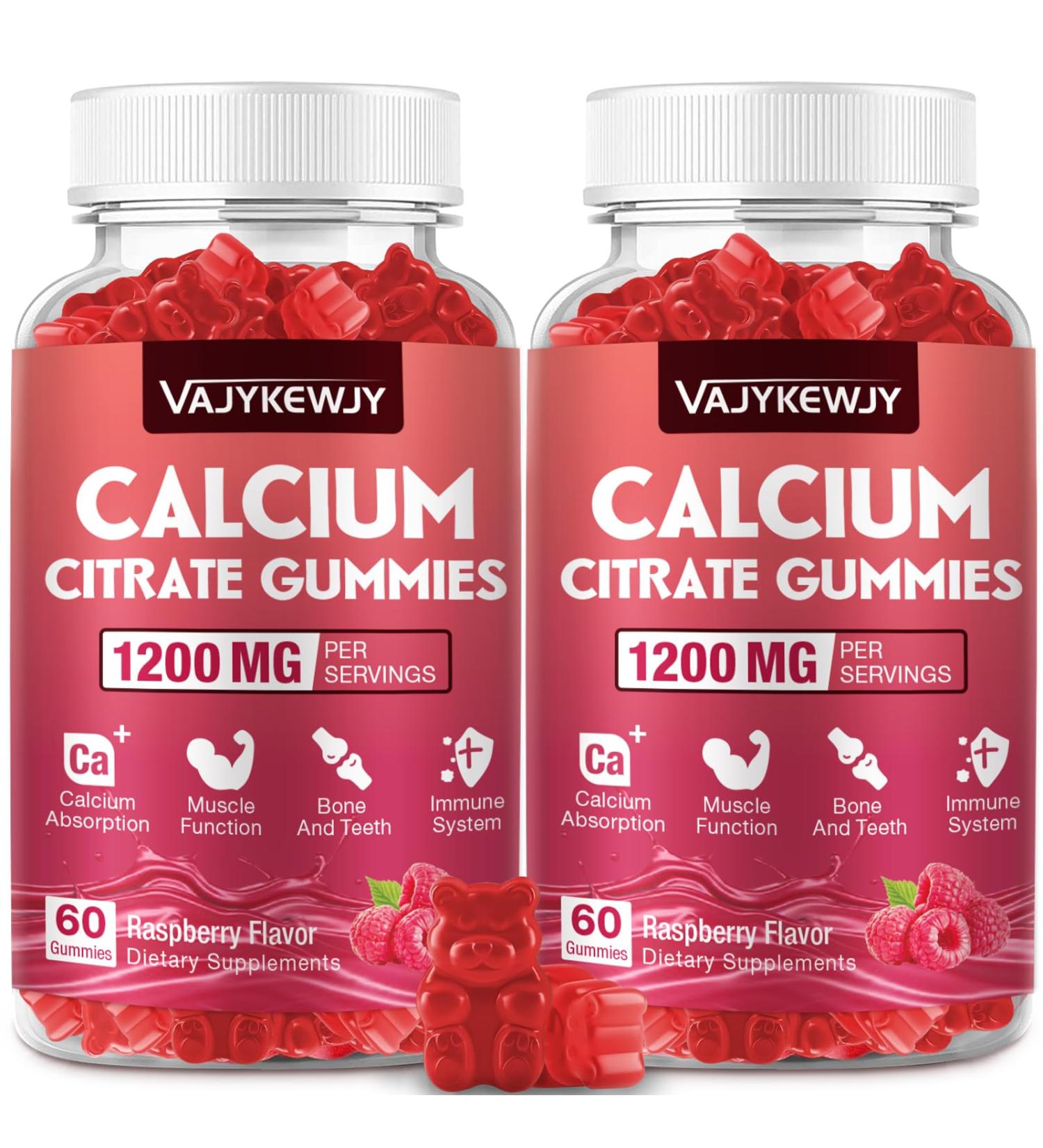 Calcium Citrate Gummies 1200mg for Adults & Kids - Bone & Teeth Support Easy Absorption Delicious Raspberry Flavor - Non-GMO Gluten Free Vegan - 120 Count - Buy Online on GoSupps.com
