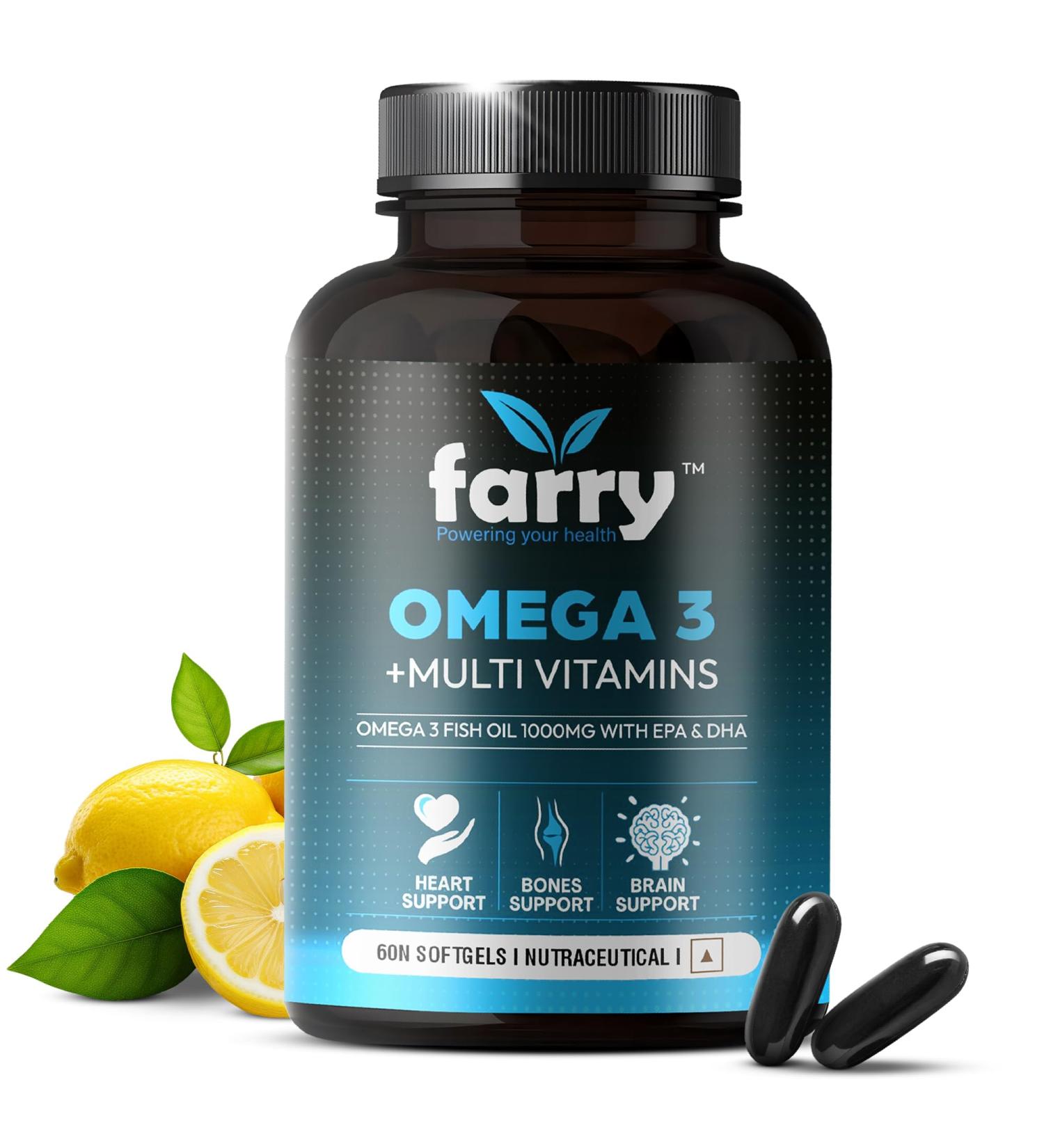 Farry Omega 3 Fish Oil with multivitamins 1000mg EPA 180mg DHA 120mg 29 Essential Vitamins & Minerals Ashwagandha - Buy Online on GoSupps.com