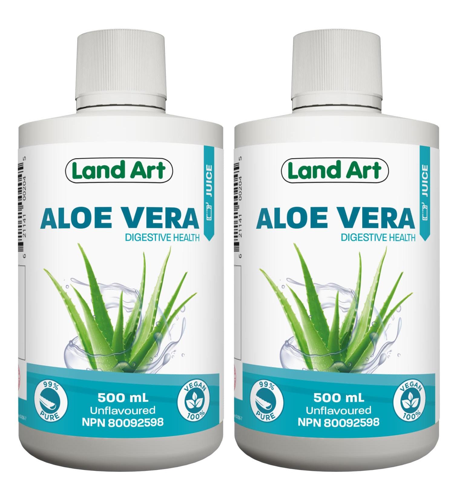 Pure Aloe Vera Juice Unflavoured 500 ml - Cold-Processed from Organic Fresh Leaves for Intestinal Issues Made In Canada (Pack of 2) 500 ml (Pack of 2) - Buy Online on GoSupps.com