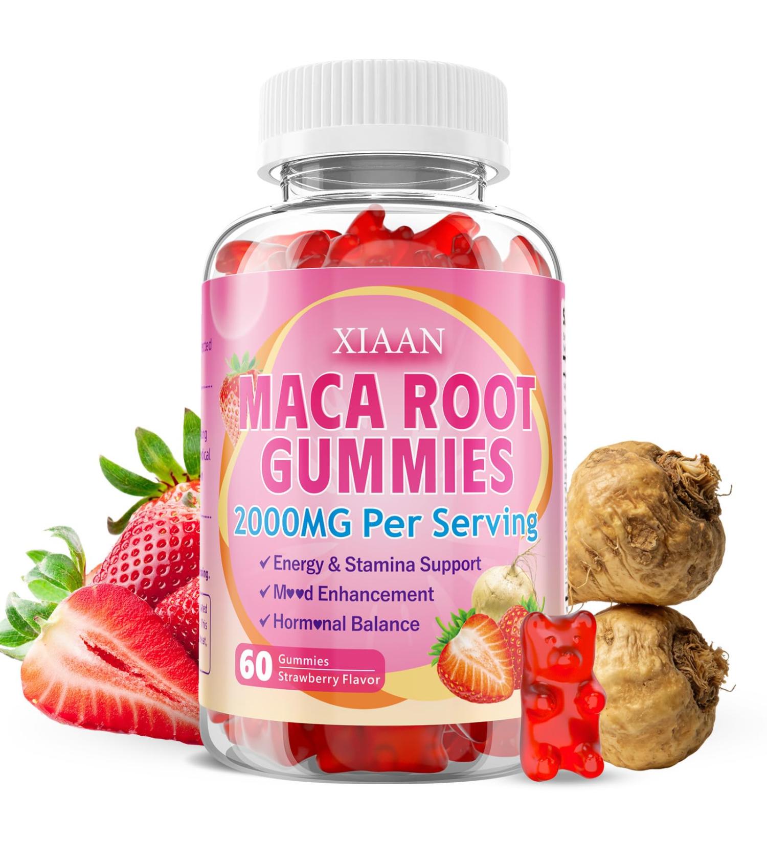 Maca Root Gummies for Women & Men Organic Maca Root Supplement with Ashwagandha for Energy & Strength Support Sugar-Free/Vegan/Non-GMO Strawberry Flavor 60 Count Strawberry 60 Count (Pack of 1) - Buy Online on GoSupps.com