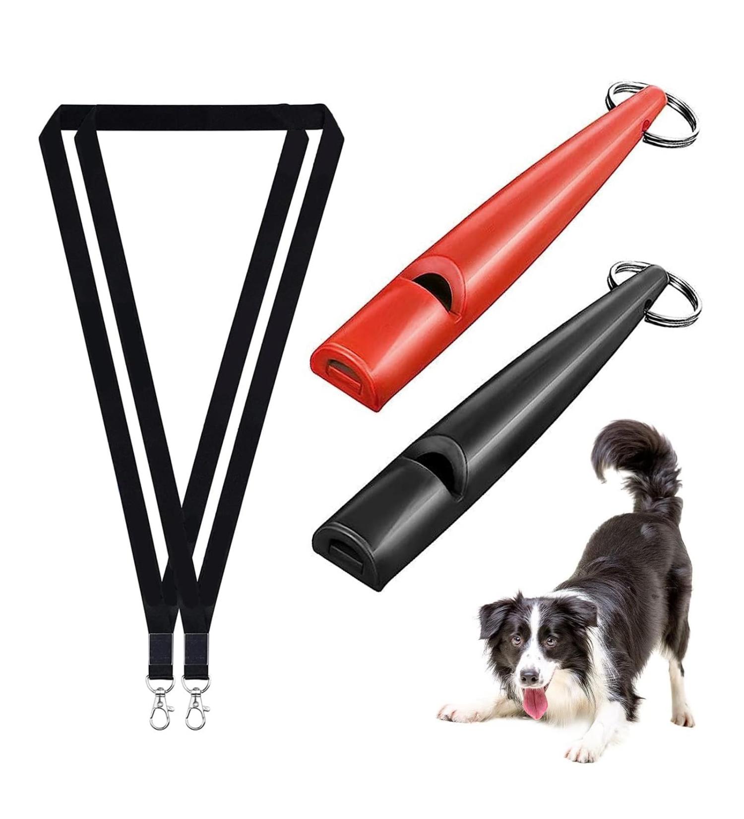 Fannas Dog Whistle - 2 Pack Adjustable High Frequency Dog Training Whistles with Free Pipe Band - Loud & Effective Recall Trainer - Black/Red - Buy Online on GoSupps.com